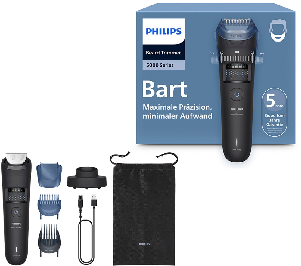 PHILIPS Bartschneider "Serie 5000 BT5780/15", schwarz, B:14cm H:21,5cm T:6cm, Haarschneider, mit 40 einstellbaren Schnittlängen, inkl. Ladestation