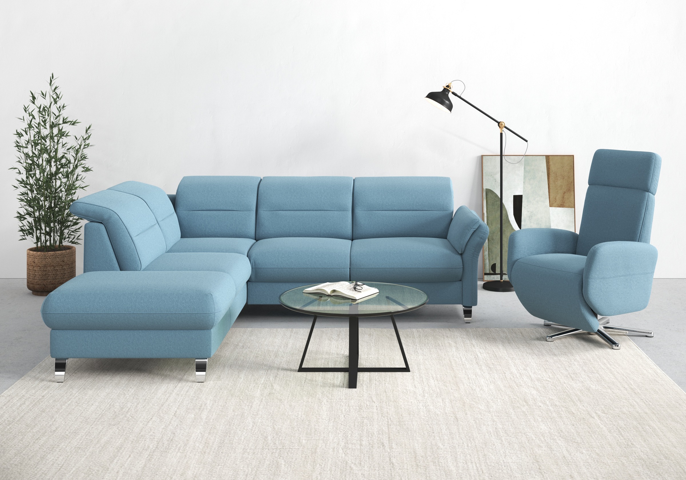 sit&more Ecksofa "Grenoble L-Form mit Federkern" wahlweise mit Schlaffunktion, Bettkasten, Arm- und Kopfteilverstellung