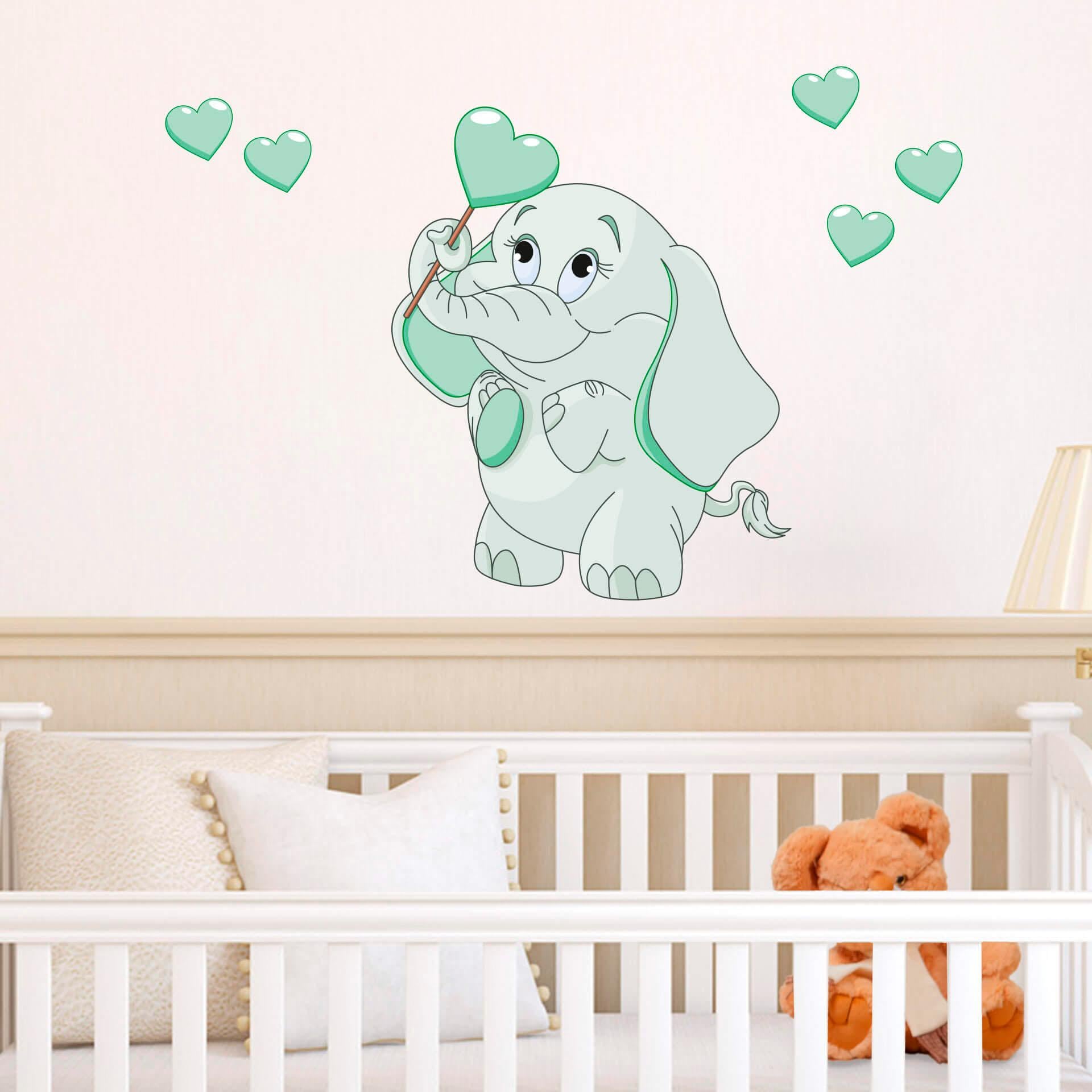 Wall-Art Wandtattoo »Elefantenbaby mit Herzen + Leuchtsticker«, selbstklebend, entfernbar