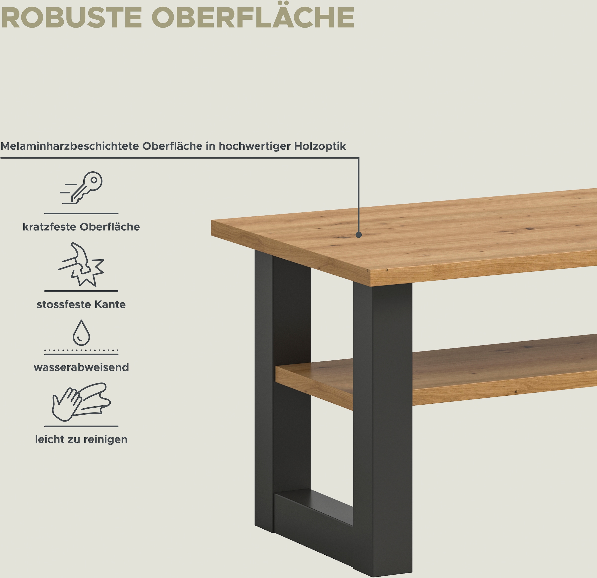 INOSIGN Couchtisch »Rail, Breite 90 cm, mit Ablageboden, inklusive Kufengestell«, Wohnzimmertisch, Beistelltisch