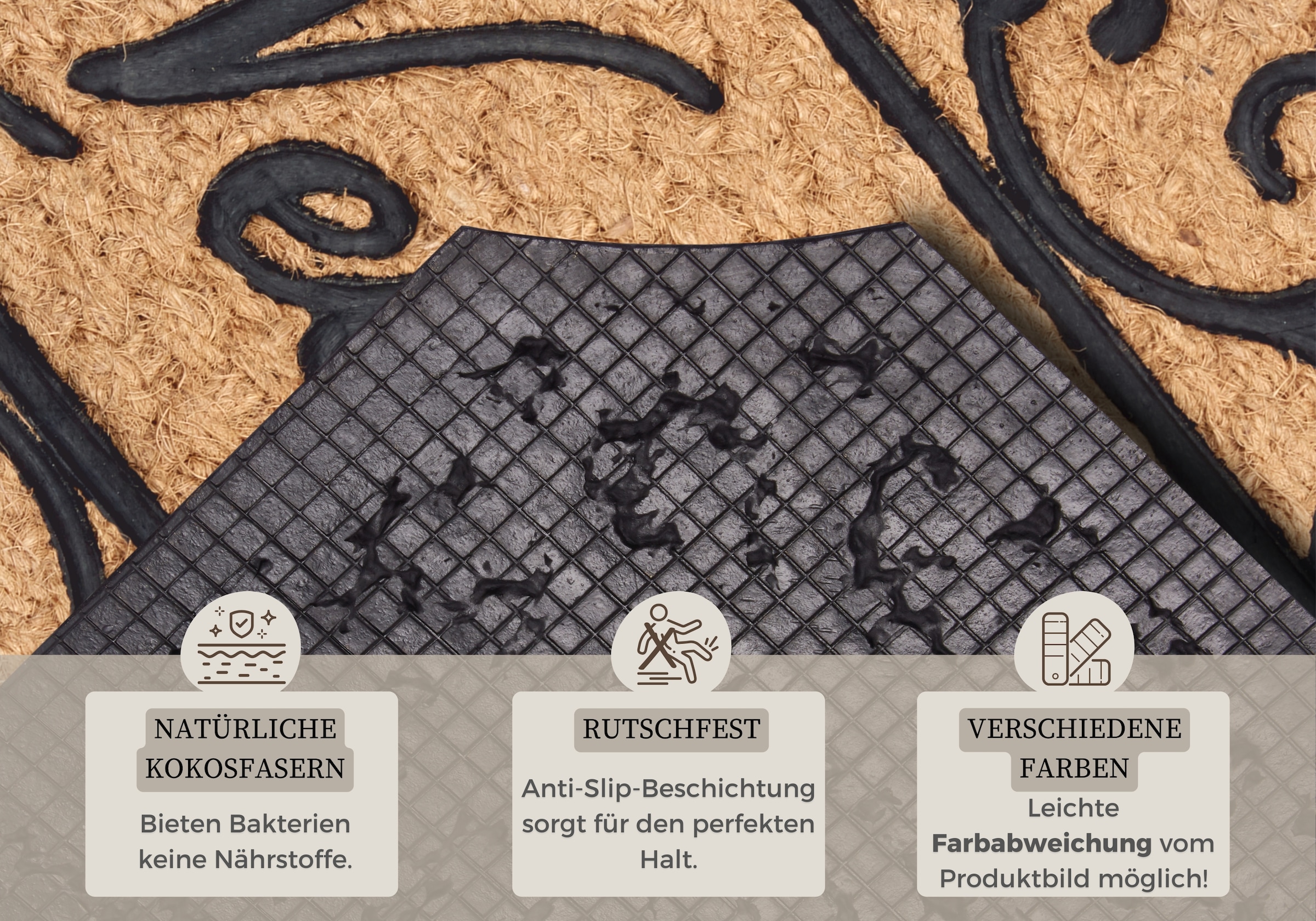 HANSE Home Fußmatte »Gummi-Kokos Braided Classic Welcome Ornament, Türmatte«, rechteckig, 8 mm Höhe, Kokos, Gummi, Schmutzfangmatte, Outdoor, Rutschfest, Innen, Kokosmatte