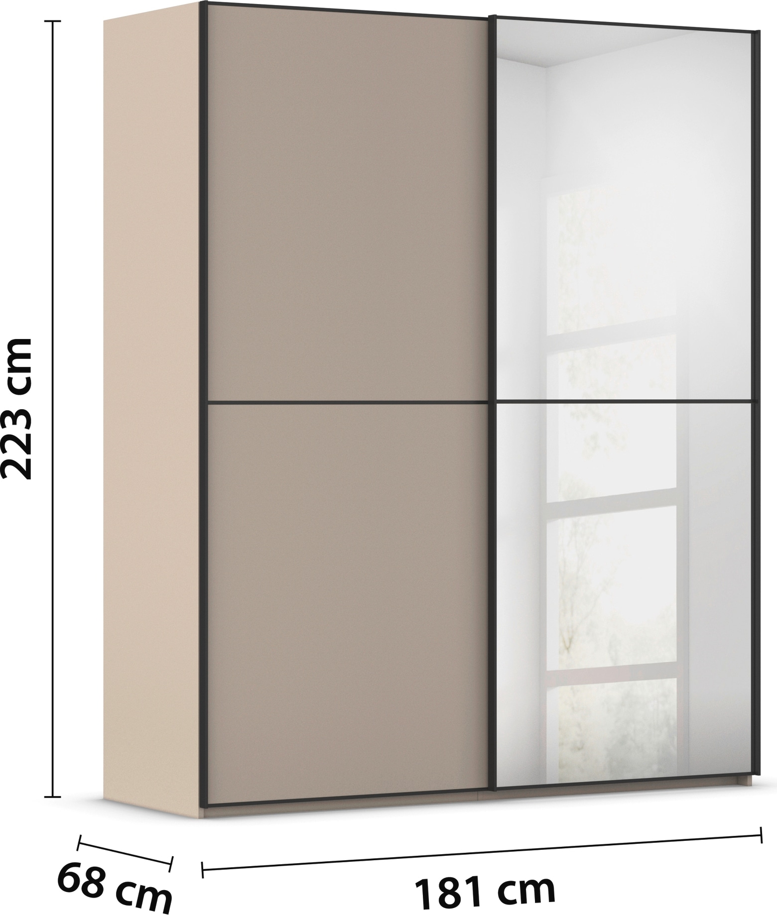 rauch Schwebetürenschrank »Kleiderschrank Schrank Garderobe Schlafzimmerschrank SCALE-DUO« edle zweigeteilte Türen, Spiegel und 3 Zierleisten MADE IN GERMANY