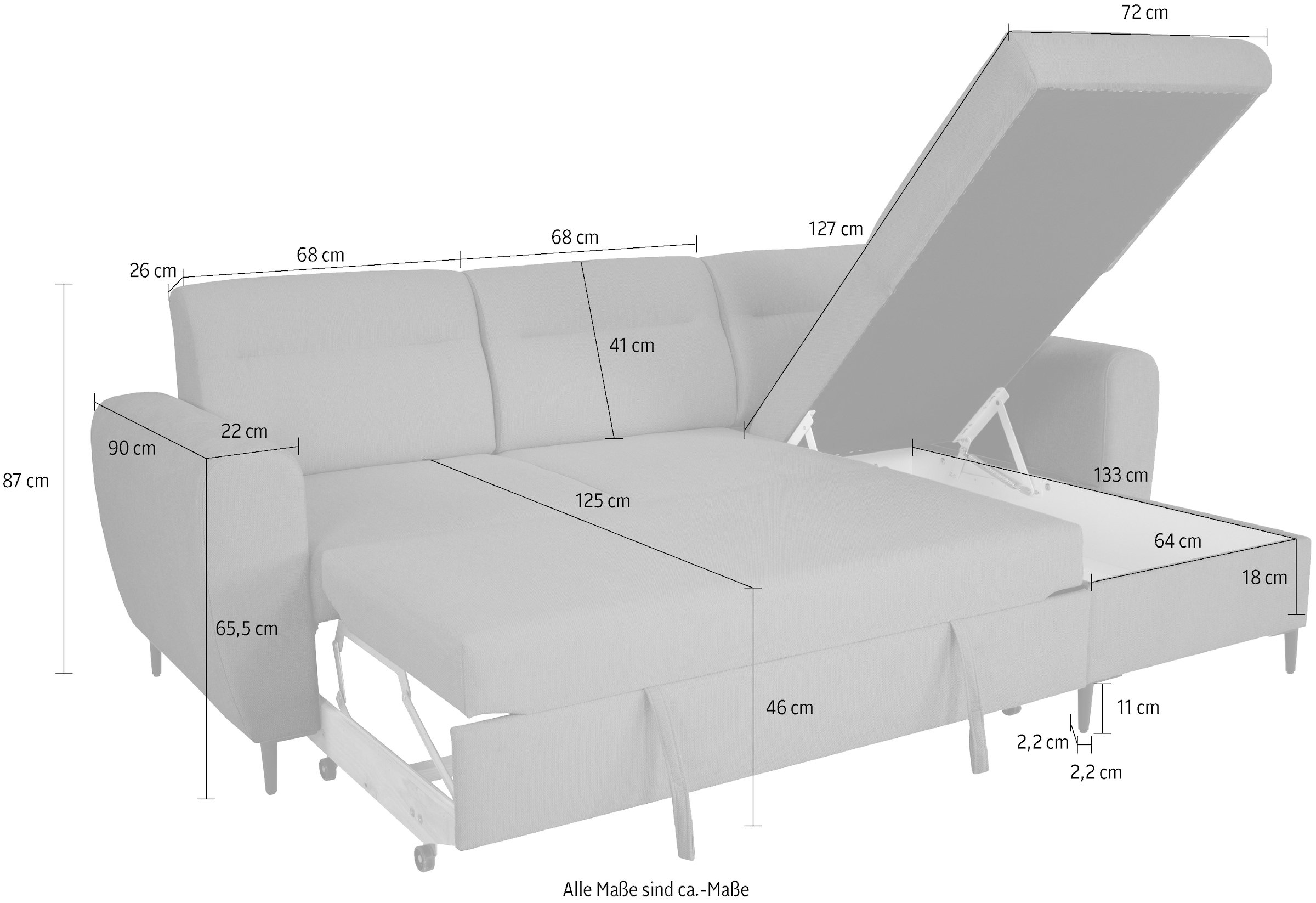 Trends by HG Ecksofa »Bella L-Form, B: 248 cm« mit Bettfunktion & Bettkasten