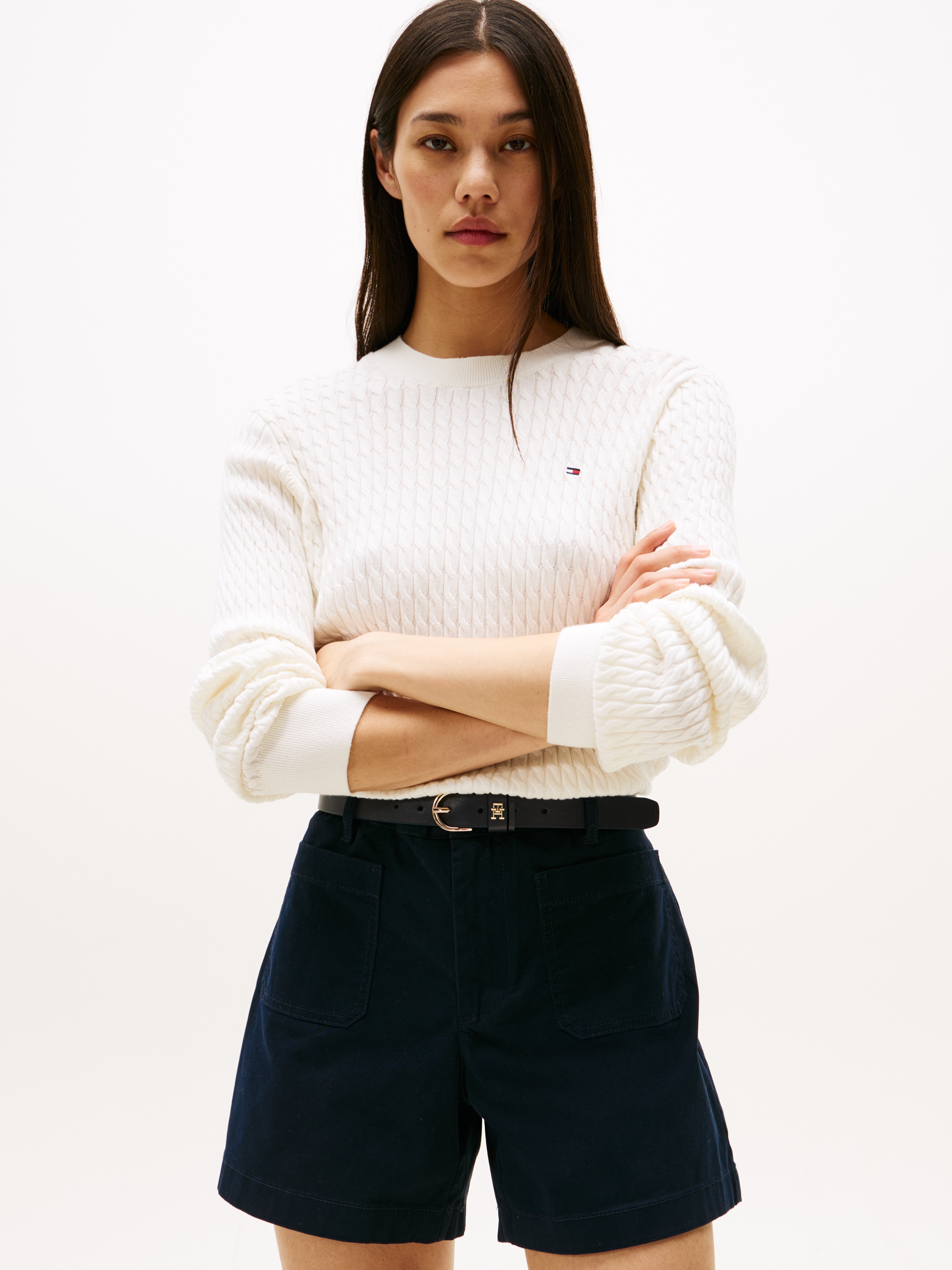 Tommy Hilfiger Rundhalspullover "CO CABLE C-NK LS SWEATER", mit Zopfmuster günstig online kaufen