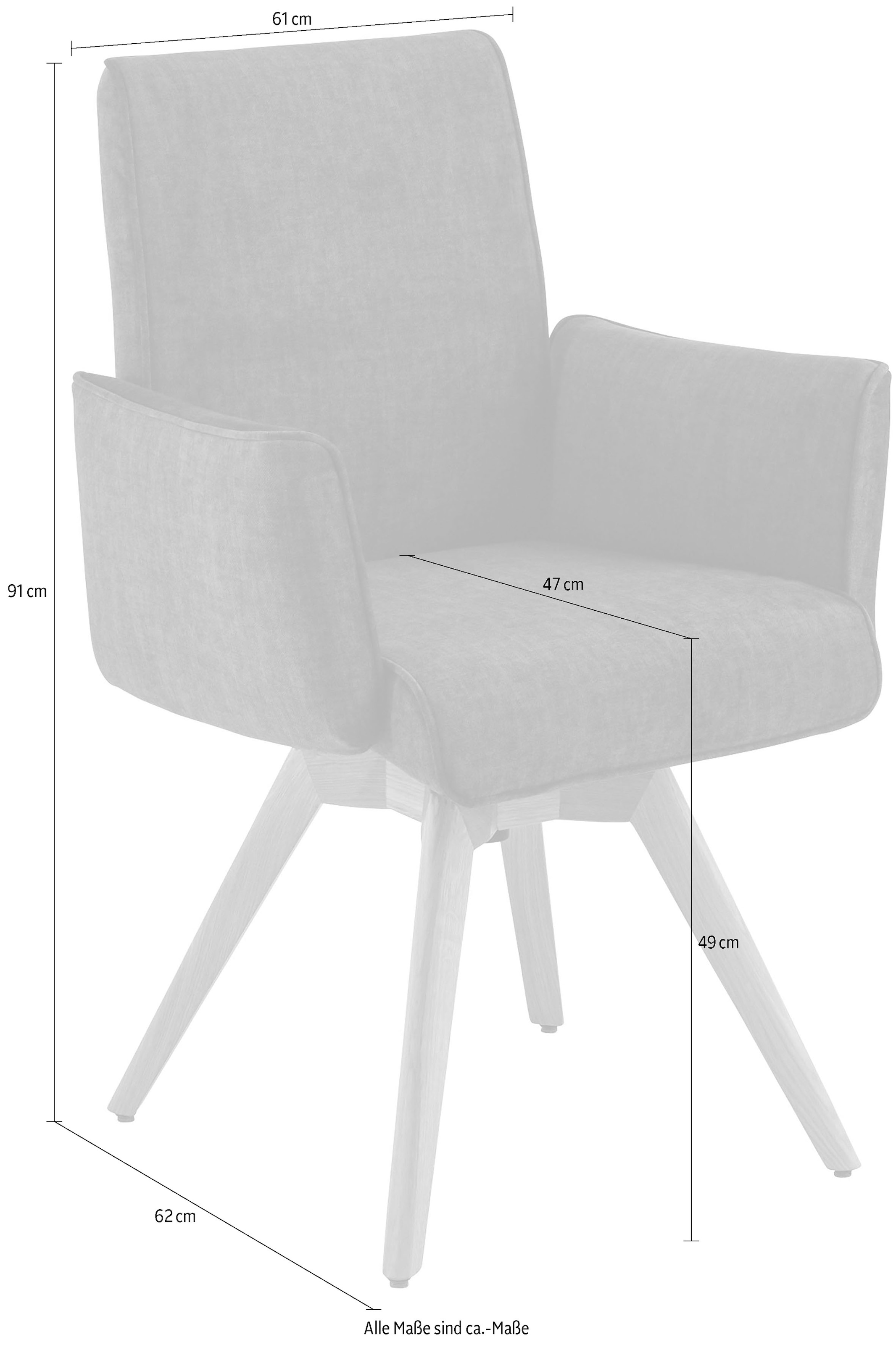 K+W Komfort & Wohnen Drehstuhl, Flachgewebe H2O 660, Armlehnenstuhll mit 360° Drehfunktion massives Holzuntergestell