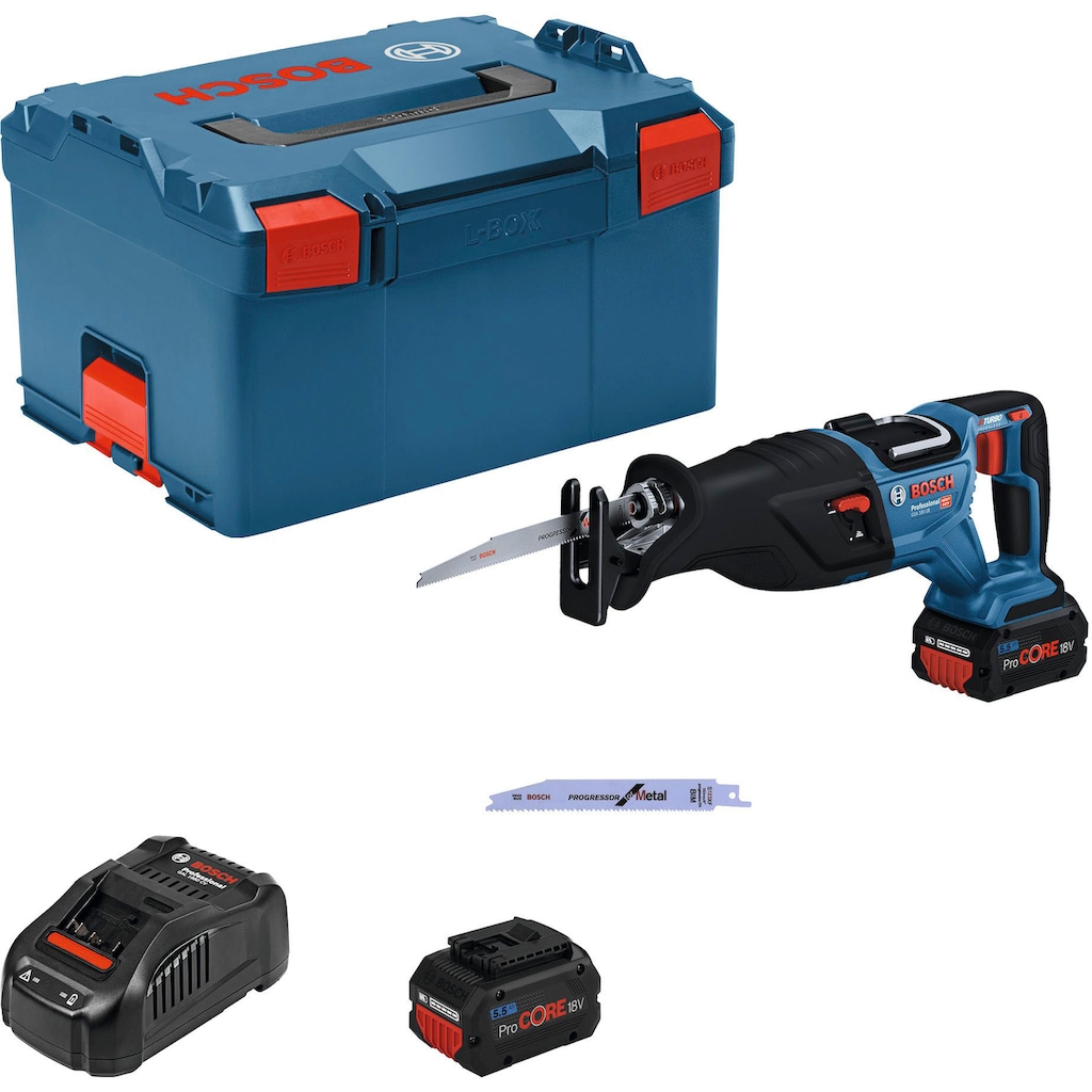 Bosch Professional Akku-Säbelsäge »BITURBO. GSA 18V-28«, (Set), Brushless-Technologie, 2x PC5,5Ah, L-BOXX