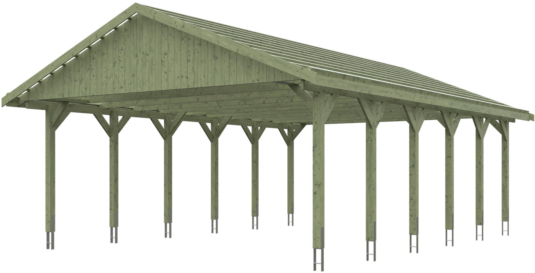 Skanholz Doppelcarport "Wallgau", Nadelholz, 530 cm, Grün, mit Dachlattung