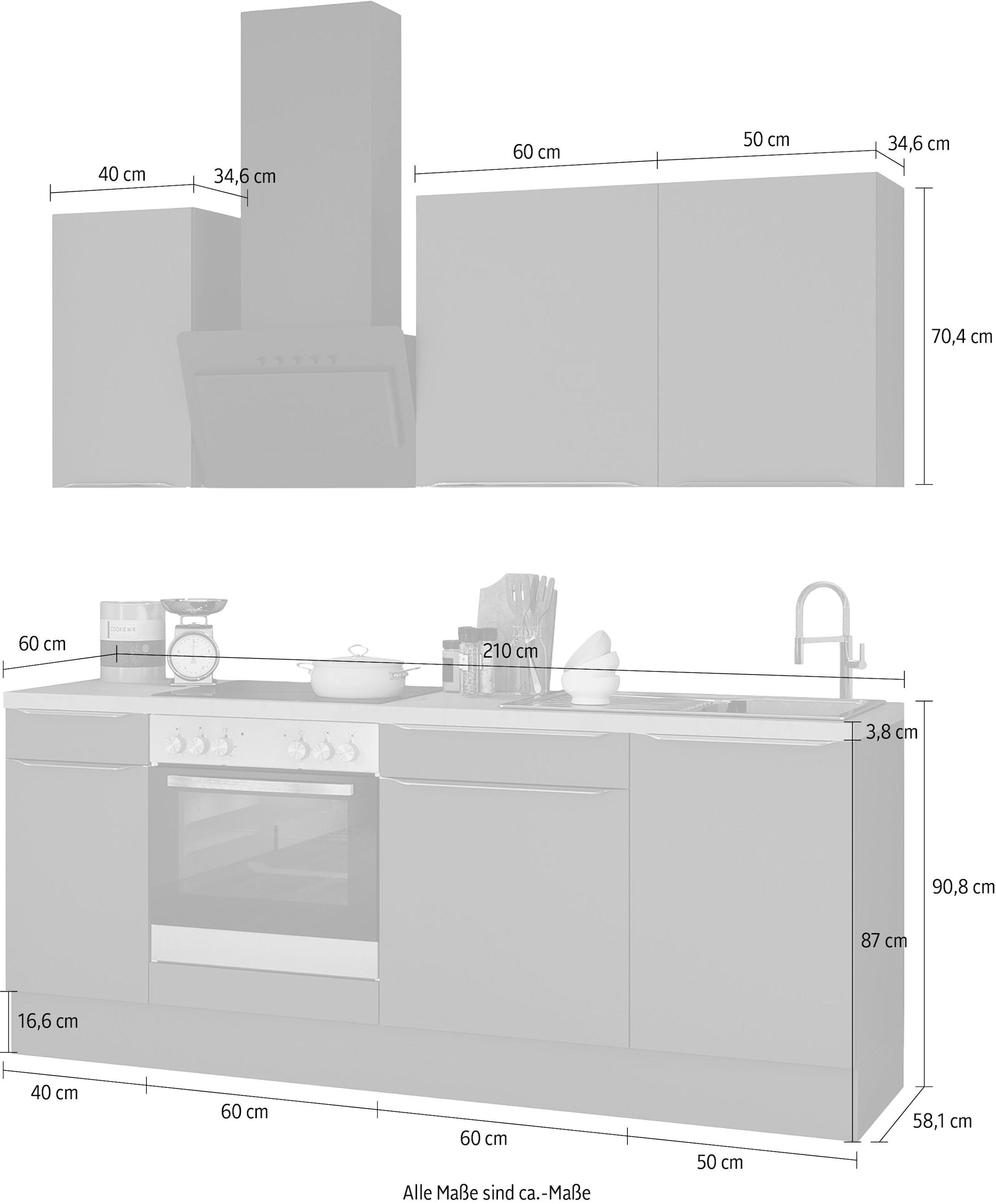 OPTIFIT Küchenzeile »Aken«, ohne E-Geräte, Breite 210 cm