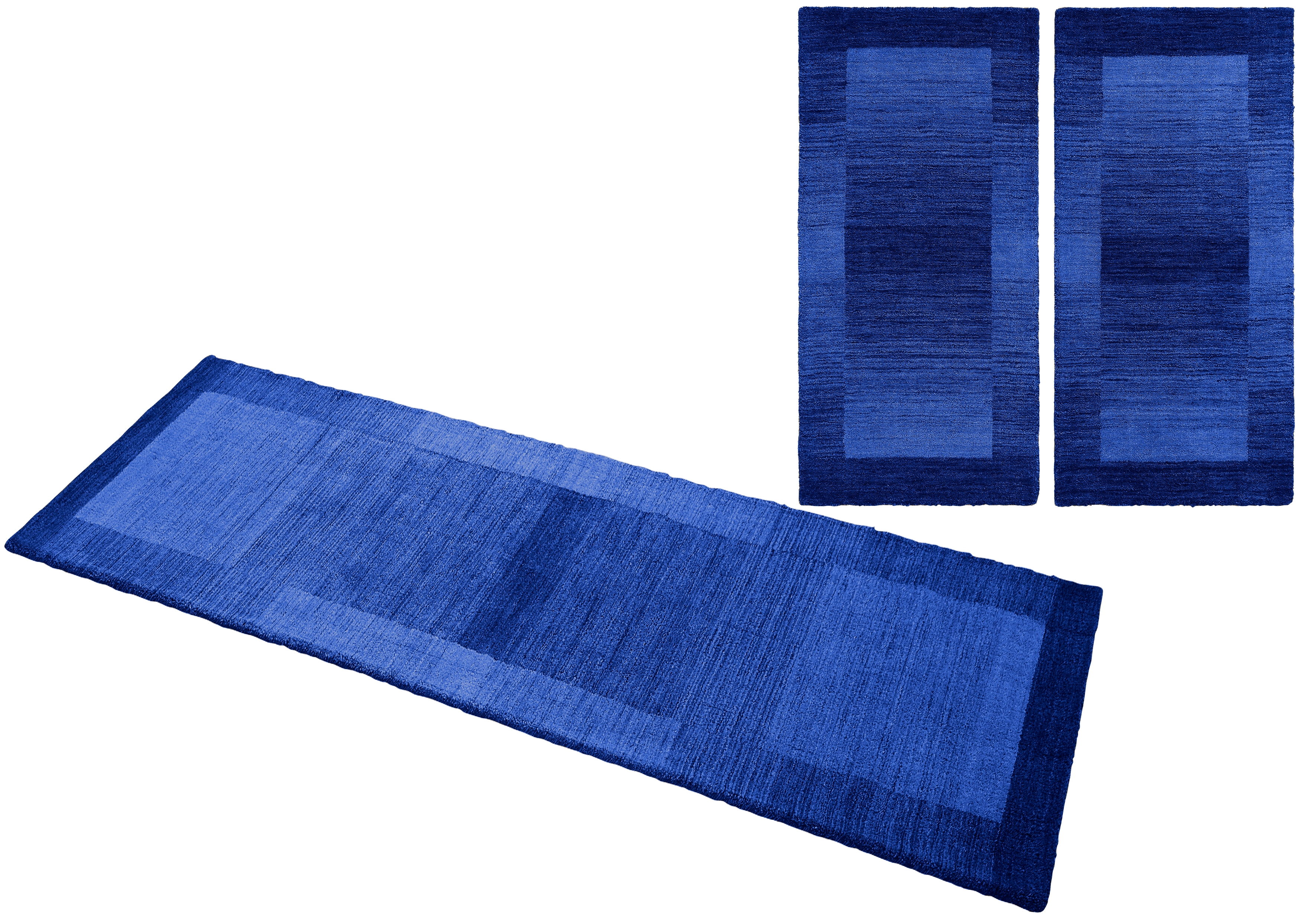 Bettumrandung THEKO, H:9mm, blau, Obermaterial: 100% Wolle, Schlafzimmer, Bettumrandungen, "Gabbeh Super, Handweb, Teppich, Bordüre, reine Wolle",