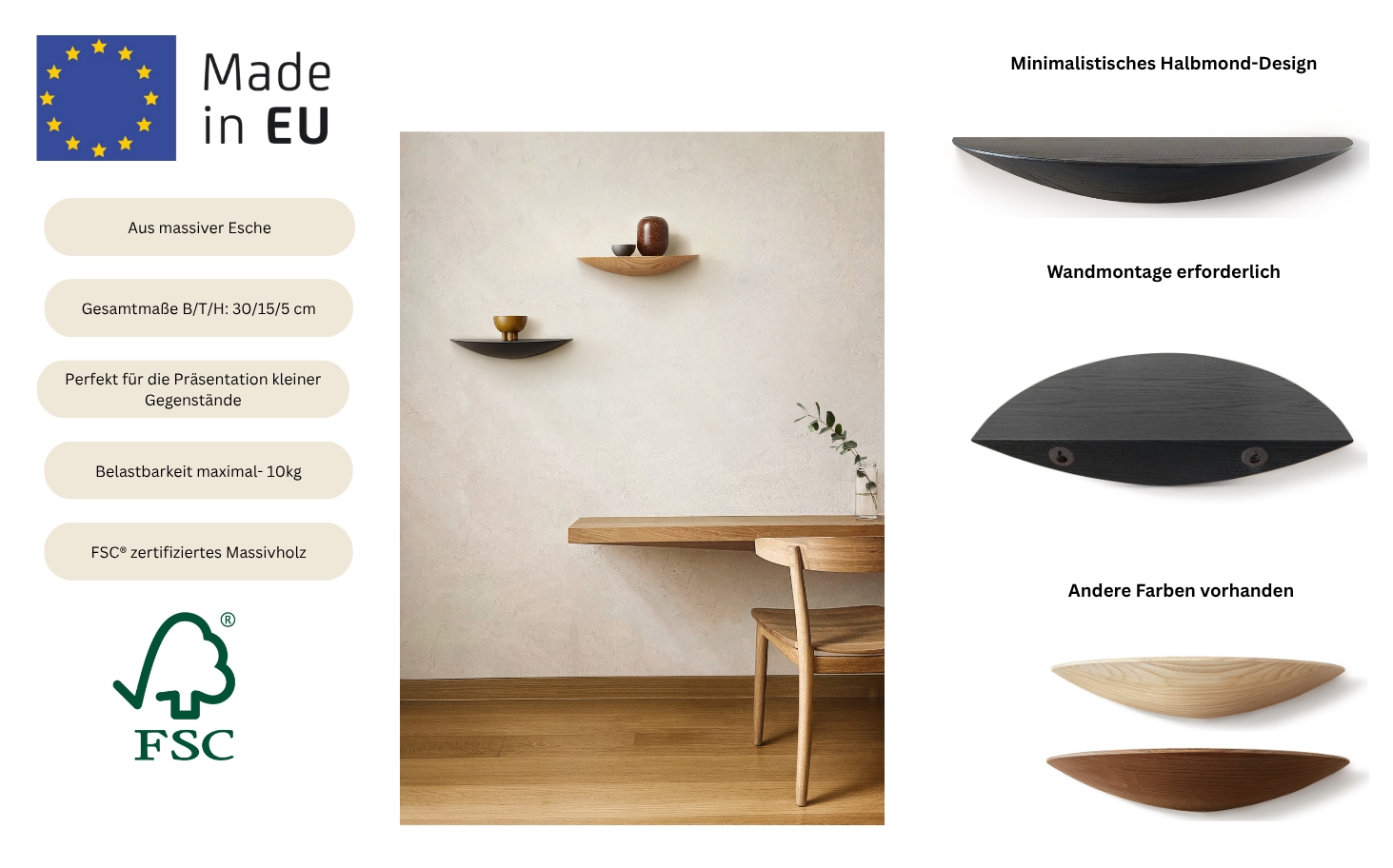 Home affaire Wandregal »Drop« 1 Stk. tlg. Breite 30 cm, Massivholz, FSC®-zertifiziert