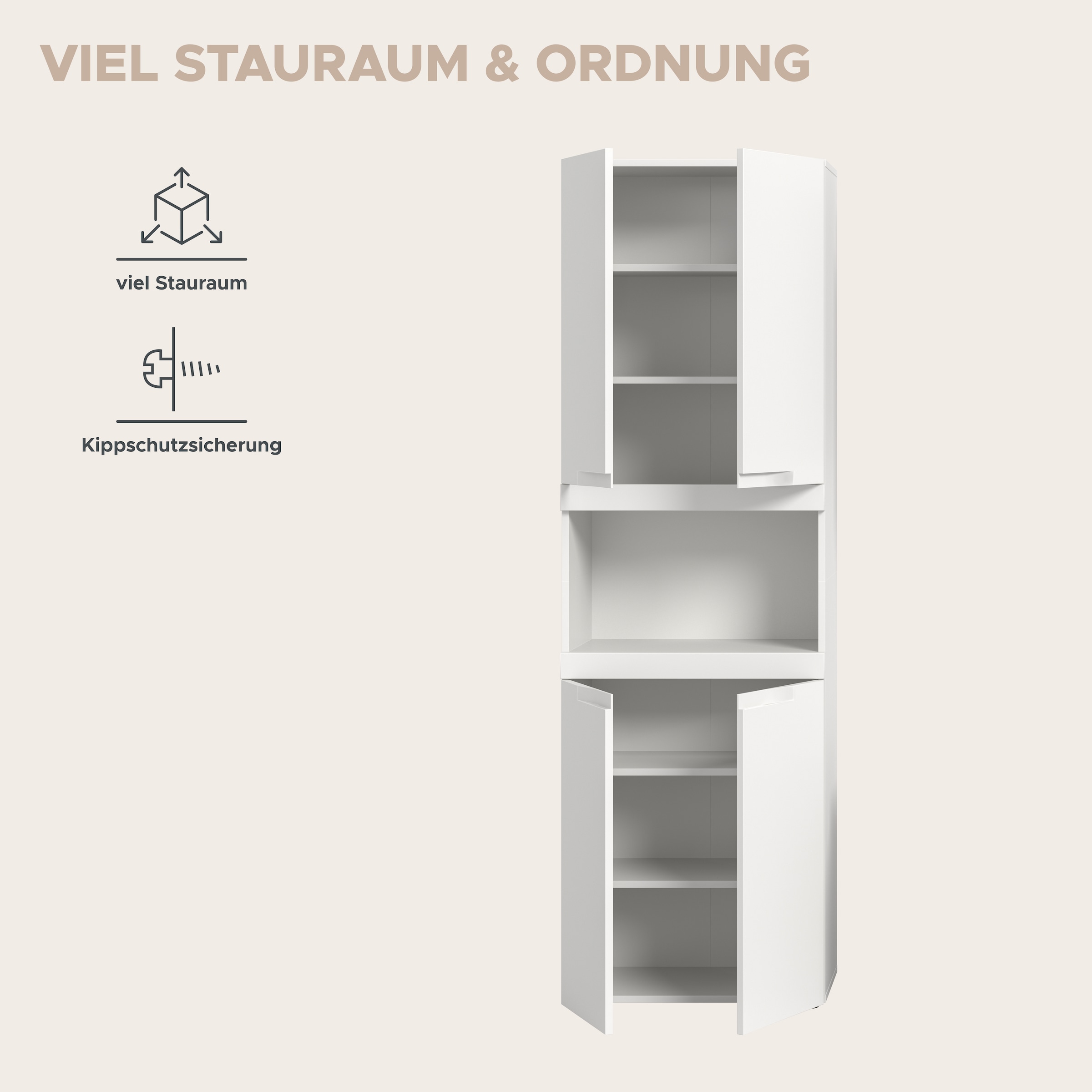 OTTO home Hochschrank »MAOI, Höhe 194 cm, 4 Türen, 1 offenes Fach« Badezimmerschrank, Schrank, Badschrank, Midischrank, Bad, Badezimmer