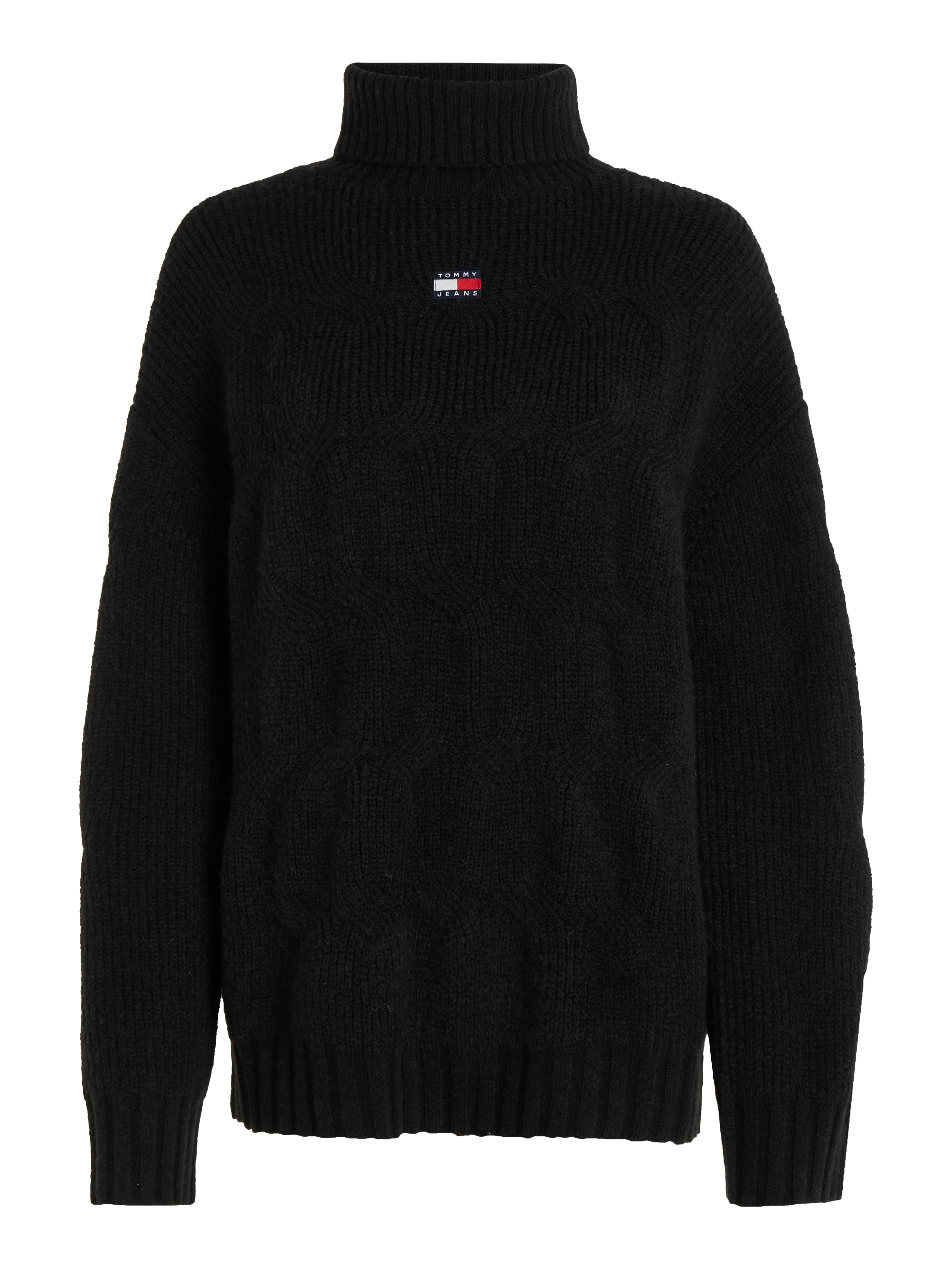 Tommy Jeans Strickpullover »TJW BADGE TRTLNK CABLE SWEATER«, mit Rollkragen, Rippenstrick