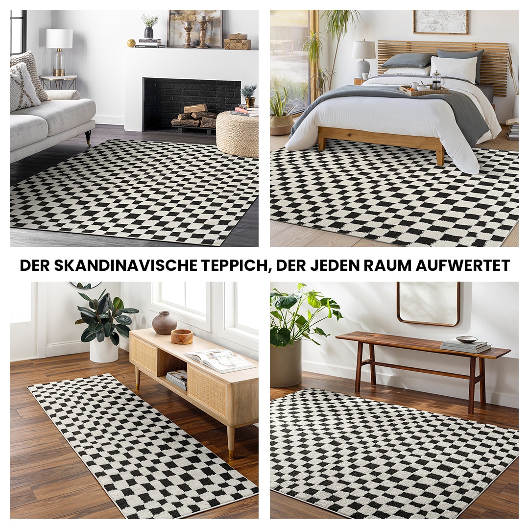 Livabliss Teppich »INCHON«, rechteckig, 14 mm Höhe, Skandinavischer Teppich mit Karomuster, Kurzflor Wohnzimmerteppich