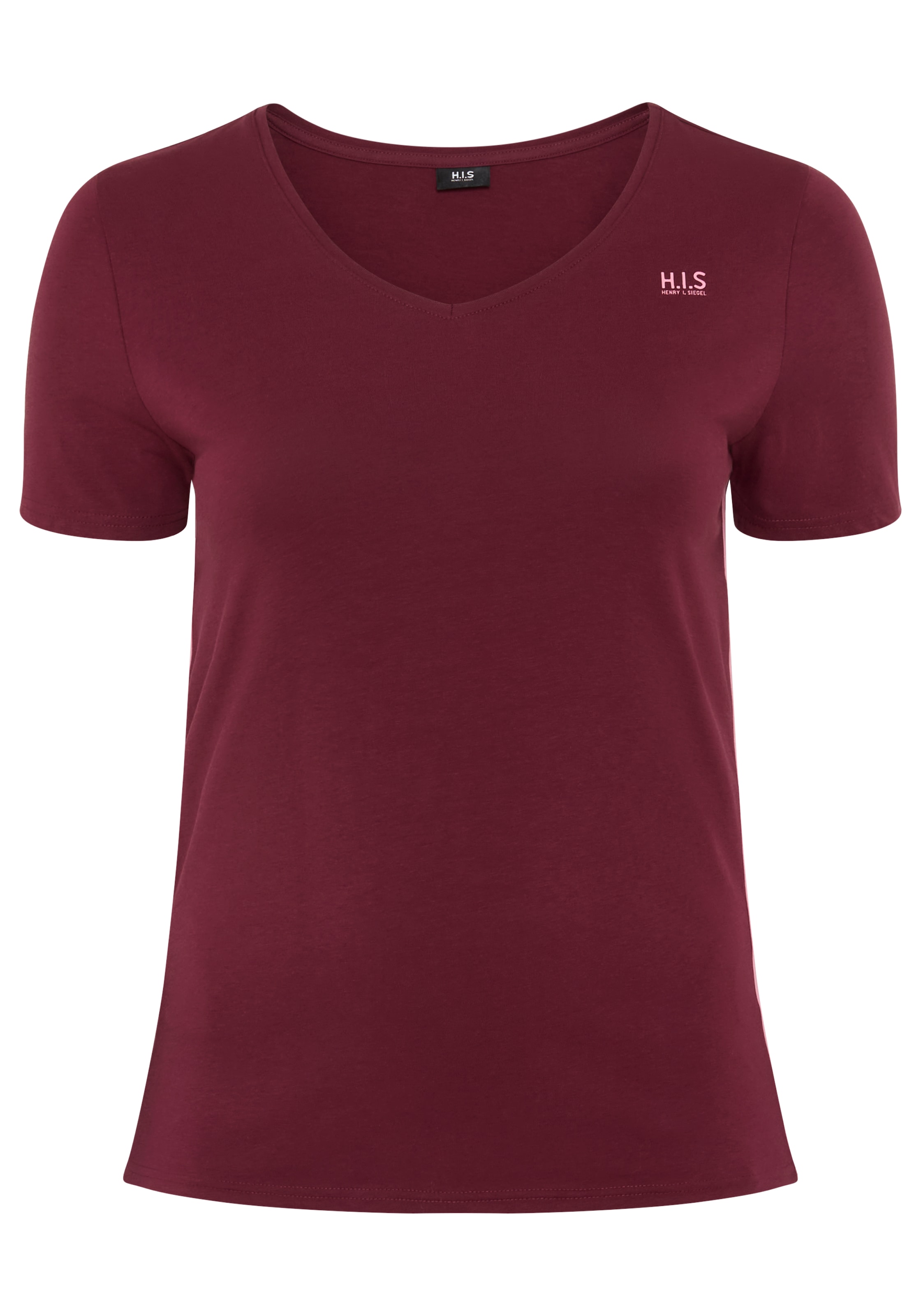 H.I.S T-Shirt, Kurzarm, figurfreundlicher Schnitt, unifarben, V-Ausschnitt