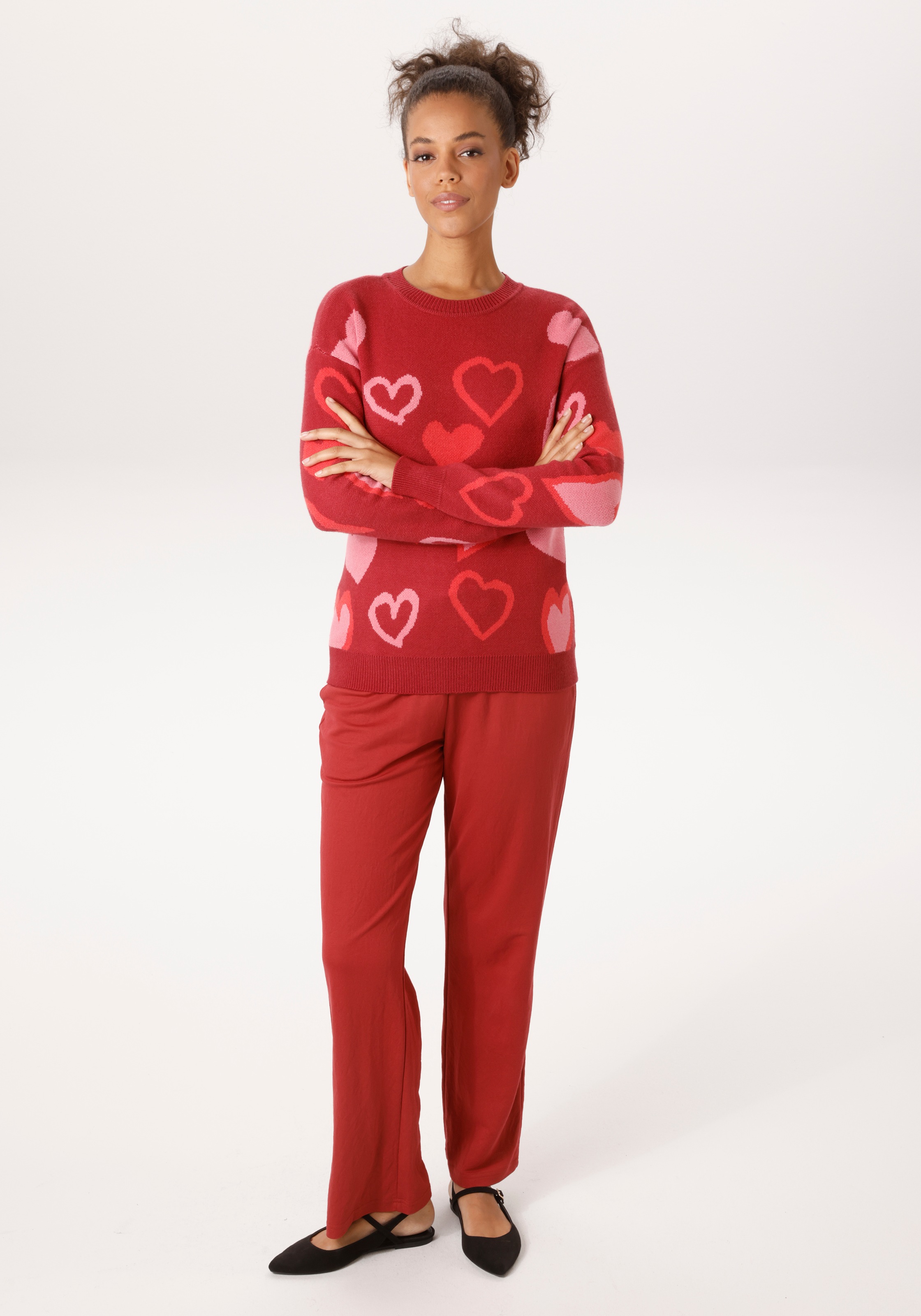 Pull en Maille Aniston Casual Rouge Foncé/Rose Taille 40 3