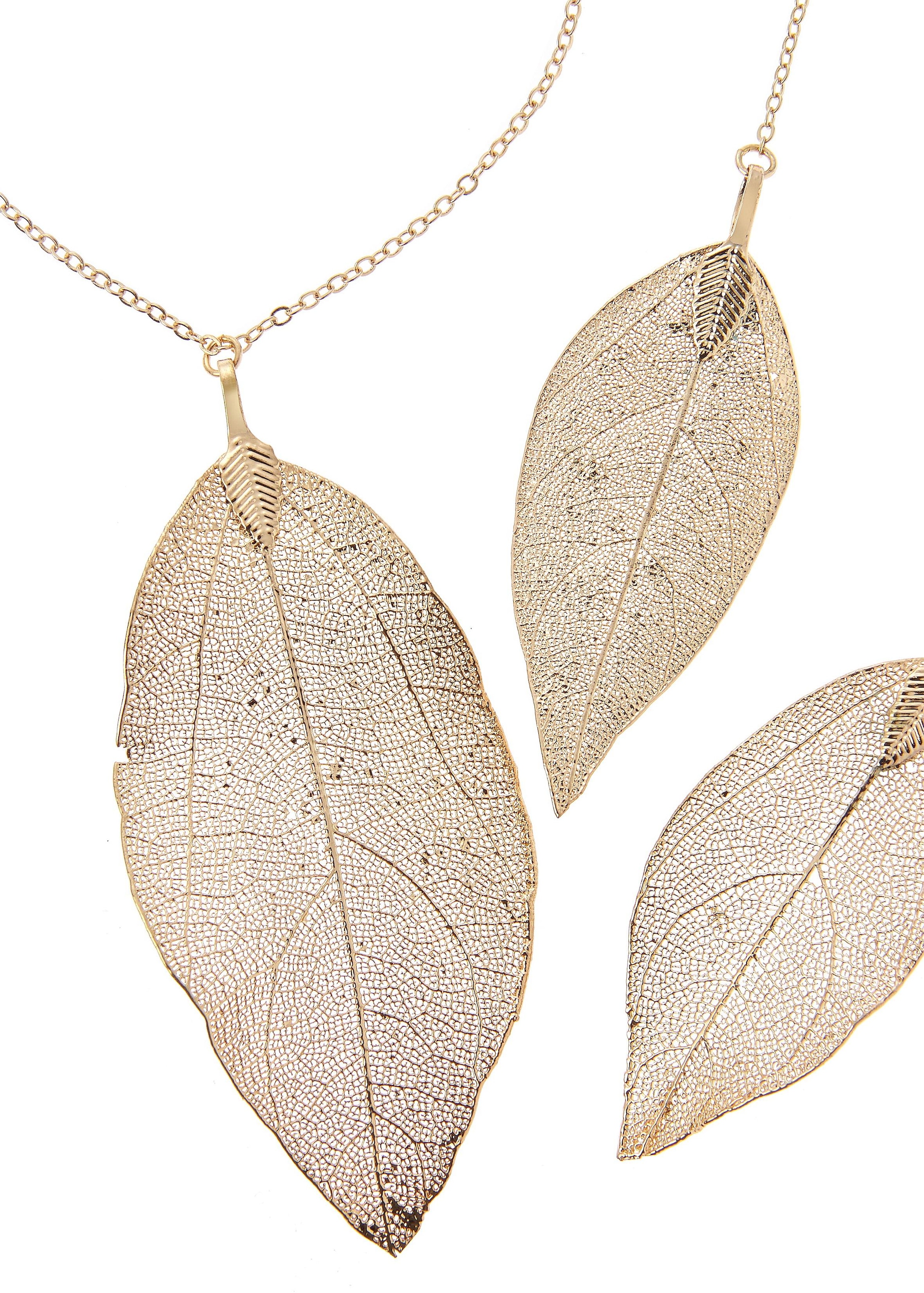 LASCANA Schmuckset »3 teiliges Set Halskette und Ohrringe«, (3 tlg.), Schmuck Set mit echten Blättern