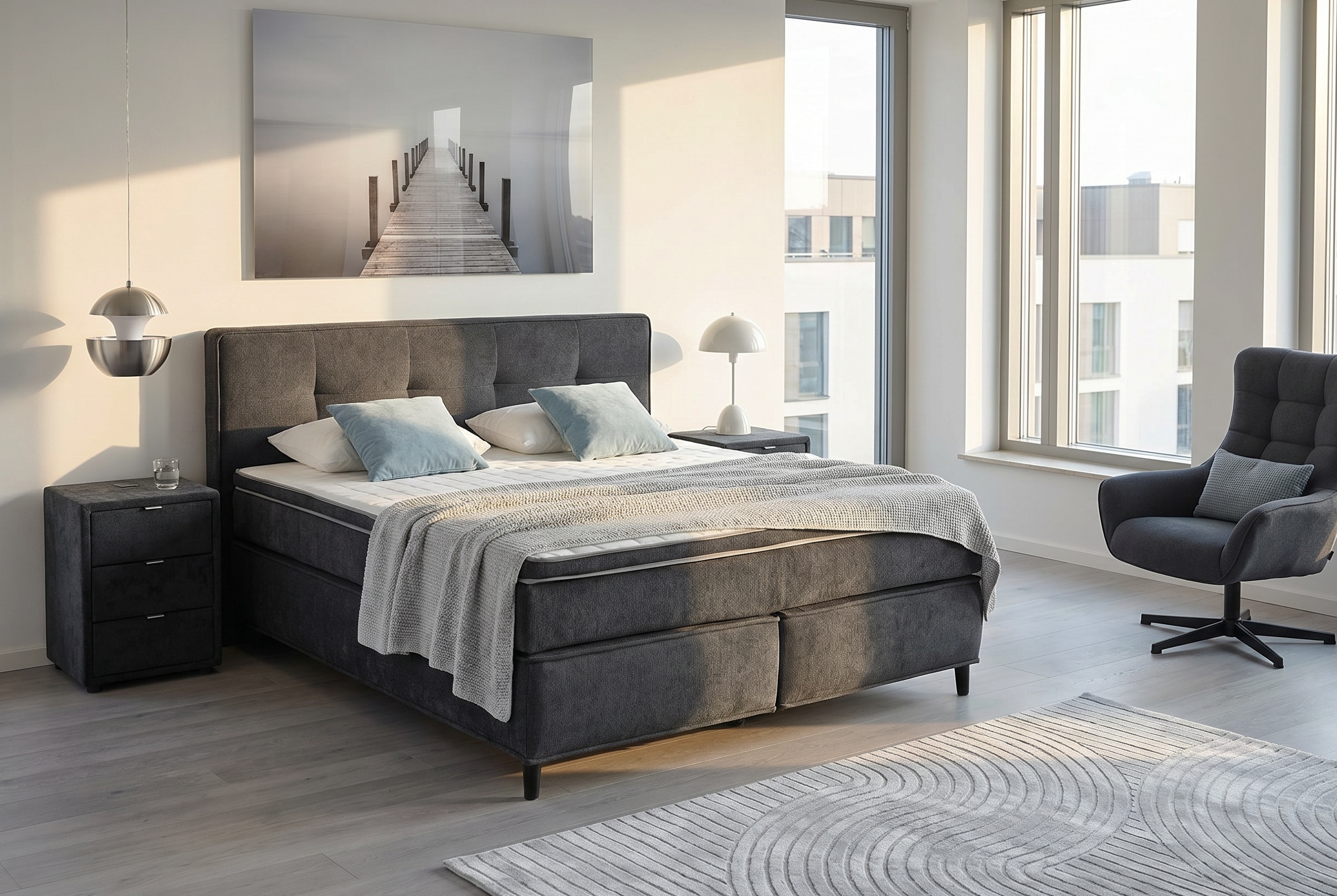 Jockenhöfer Gruppe Boxspringbett "CAPELLO, inkl. Taschenfederkernmatratze H3-H4 und 6cm Kaltschaumtopper" Bezug in verschiedenen Strukturstoffen, 160x200 oder 180x200 cm