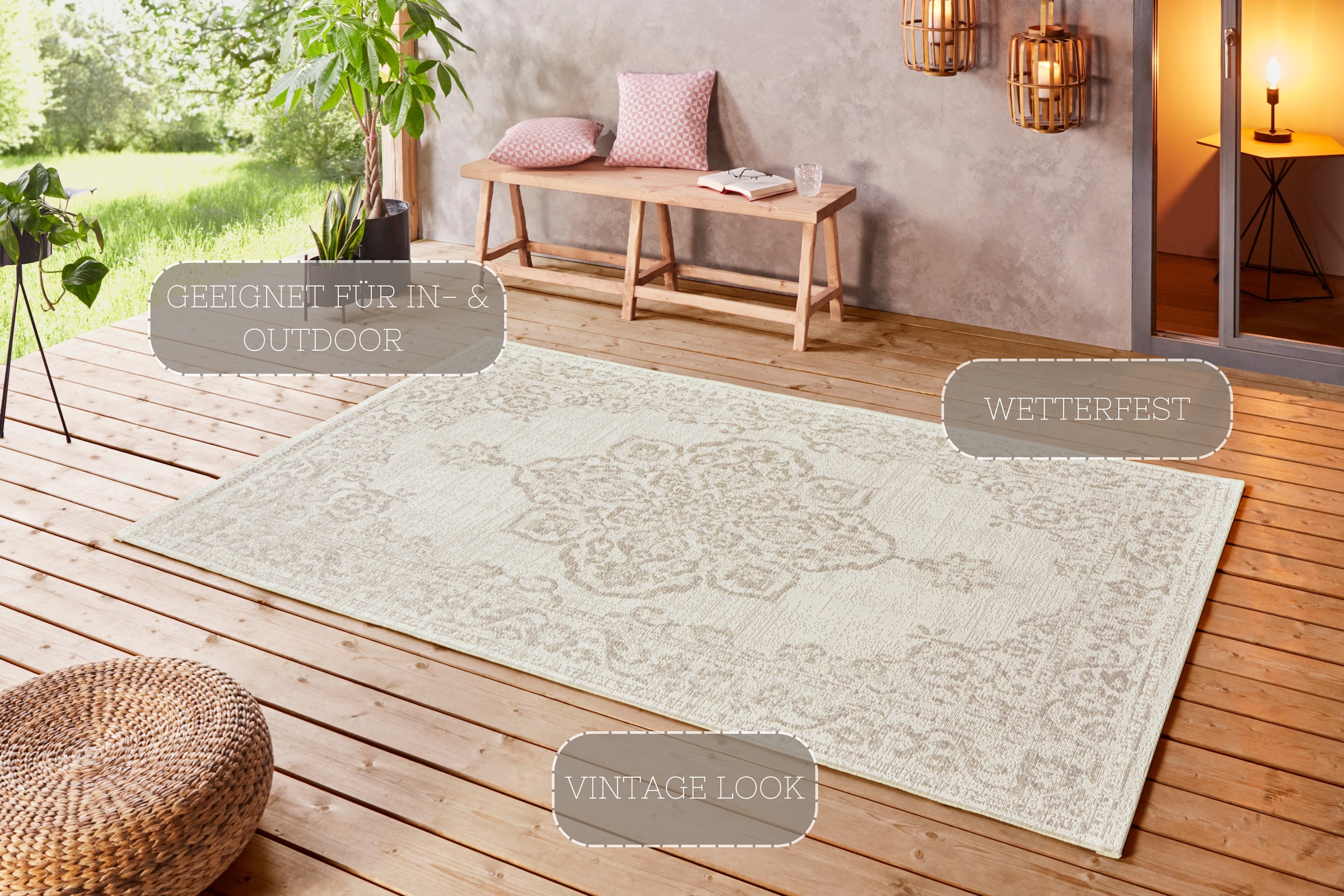 NORTHRUGS Teppich »Tilos«, rechteckig, 8 mm Höhe, In- & Outdoor, Kurzflor, Orientalisch, Vintage, Wohnzimmer, Garten