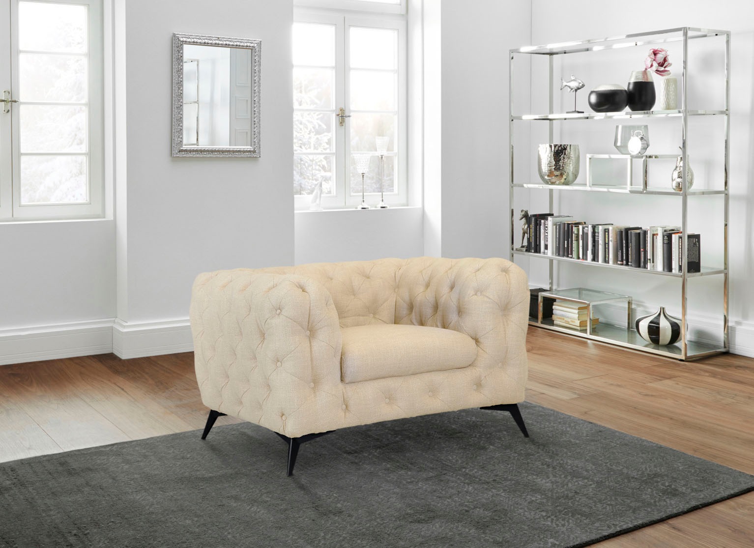 Leonique Chesterfield-Sessel »Glynis Sessel«, aufwändige Knopfheftung, moderne Chesterfield Optik, Fußfarbe wählbar