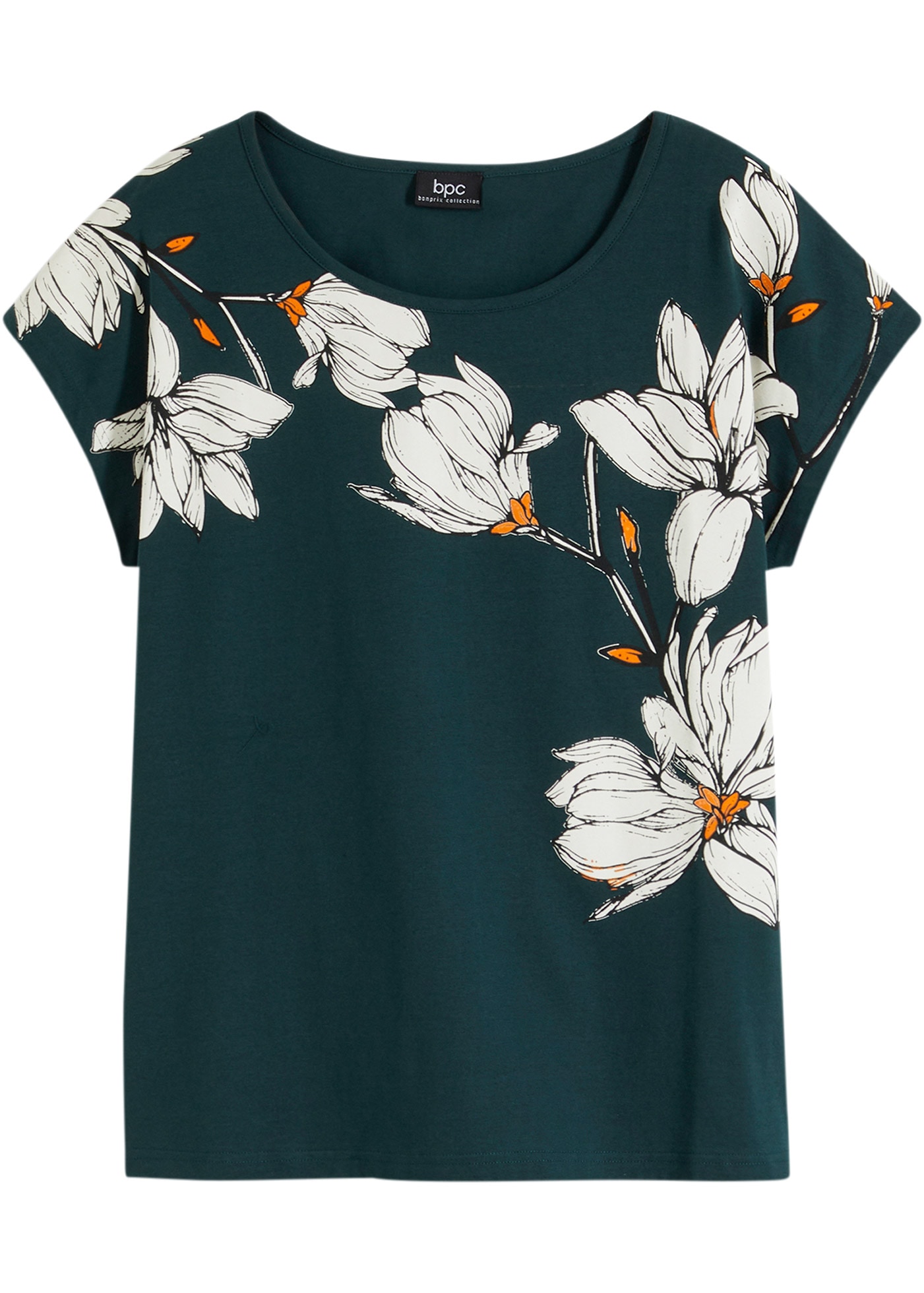 bonprix T-Shirt bequeme Passform, Kurzarm, mit Blütenprint, für Frühling und Sommer