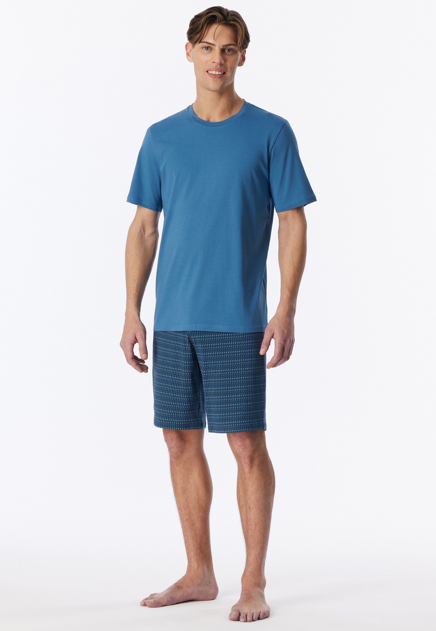 Schiesser Pyjama "Casual Essentials" 0, 2 mit unifarbenem Oberteil und gemusterter Hose