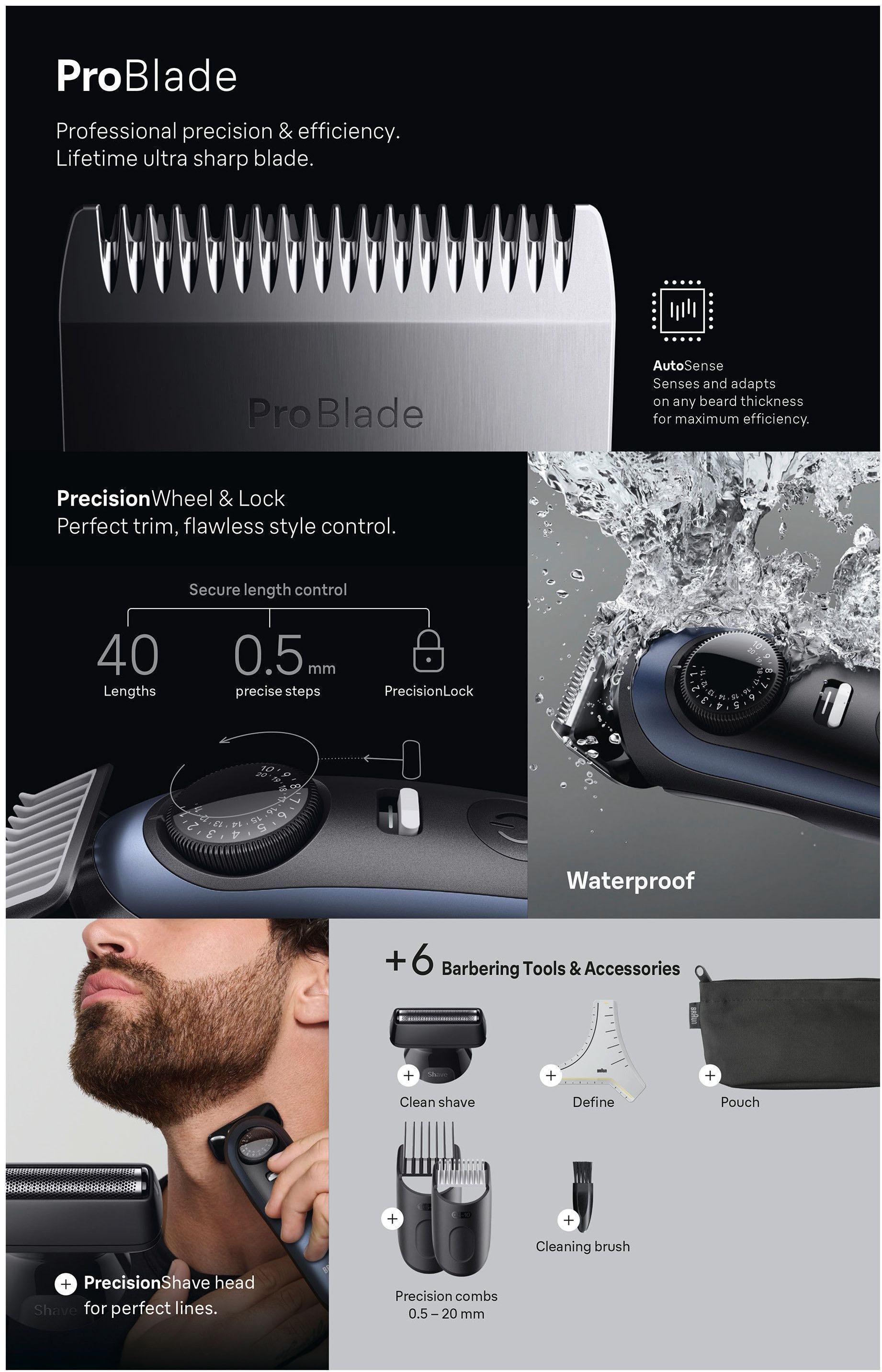 Braun Haarschneider »Barttrimmer BT7520«, bis zu 120 Min Akkulaufzeit, 40 Längeneinstellungen, wasserdicht