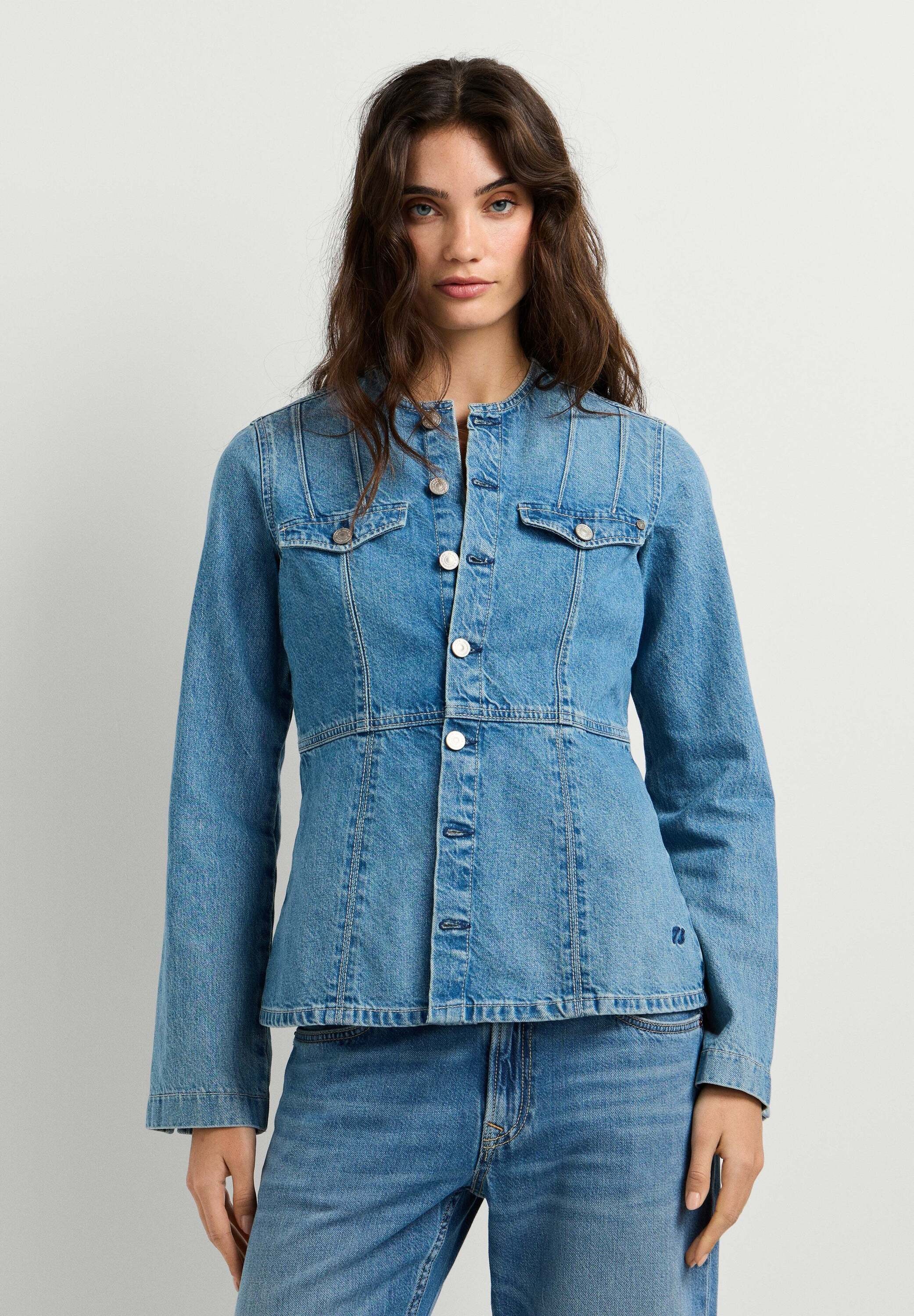 Pepe Jeans Wintermantel »winter coat KAREN COLLARLESS JACKET VERDE BLUE«
