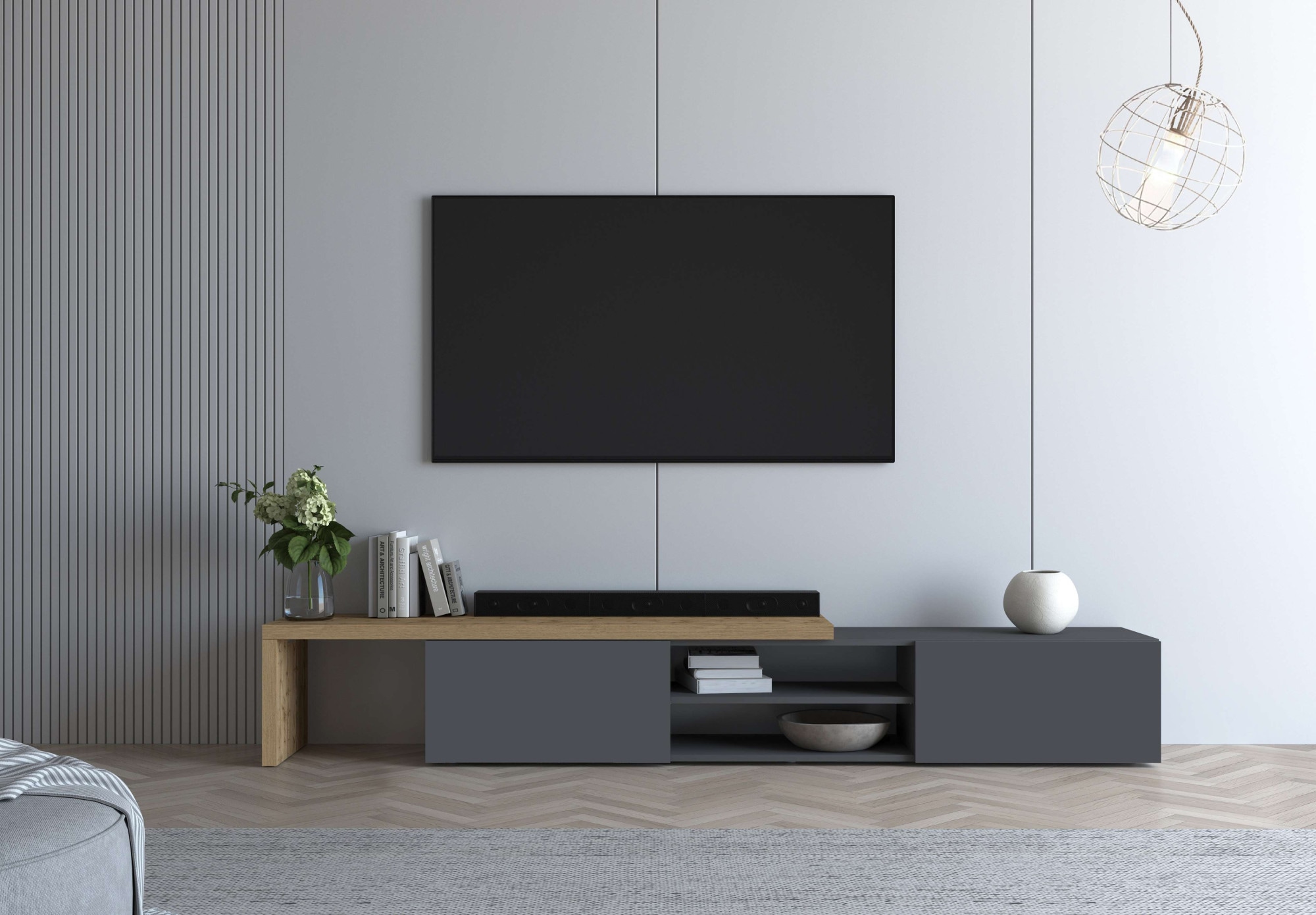 OTTO home Lowboard »New Garda,Lowboard mit Aufsatz,TV-Board mit Ausatz,TV-Schrank-Tv Bank« 1 Stk. tlg. Breite verstellbar v. 183 bis 310 cm,2 Klappen  und L-Förmiger Aufsatz