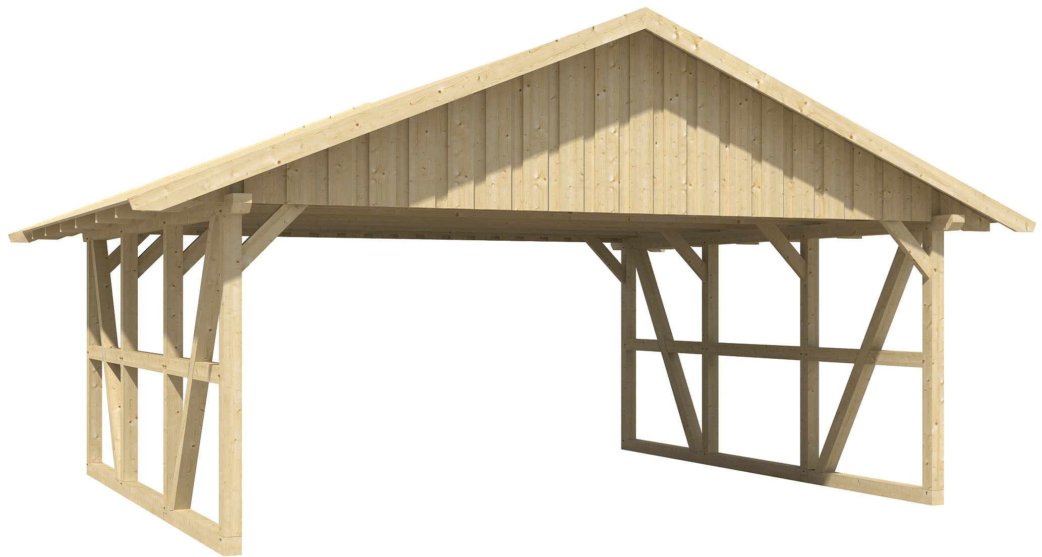 Skanholz Doppelcarport "Schwarzwald", KVH-Fichte, 560 cm, Nussbaum, mit Dachschalung