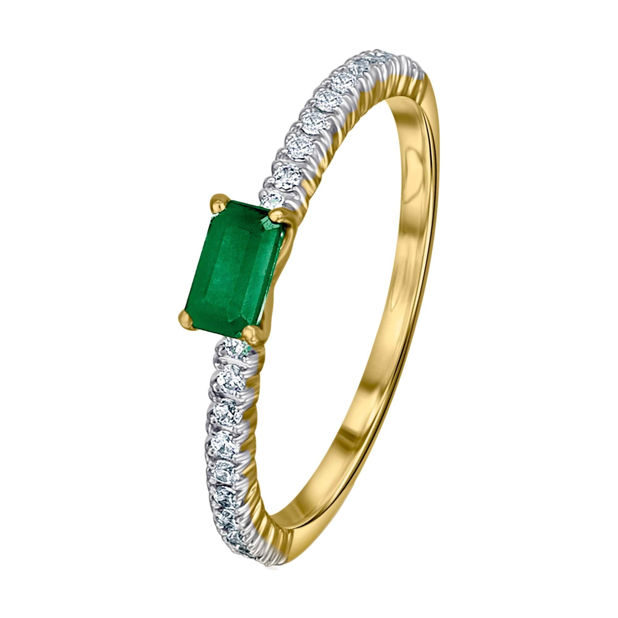 Diamantring »0,18 ct Diamant Brillant Smaragd Ring aus 585 Gelbgold«, Damen Gold Schmuck