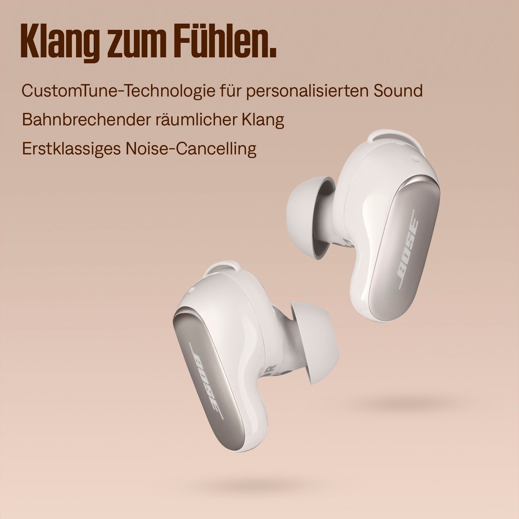 Bose wireless Kopfhörer »QuietComfort Ultra Earbuds mit 3 Modi«, Bluetooth, Active Noise Cancelling (ANC)-Freisprechfunktion-integrierte Steuerung für Anrufe und Musik-True Wireless-Hi-Res, hoher Tragekomfort mit dem Fit Kit, Personalisierung