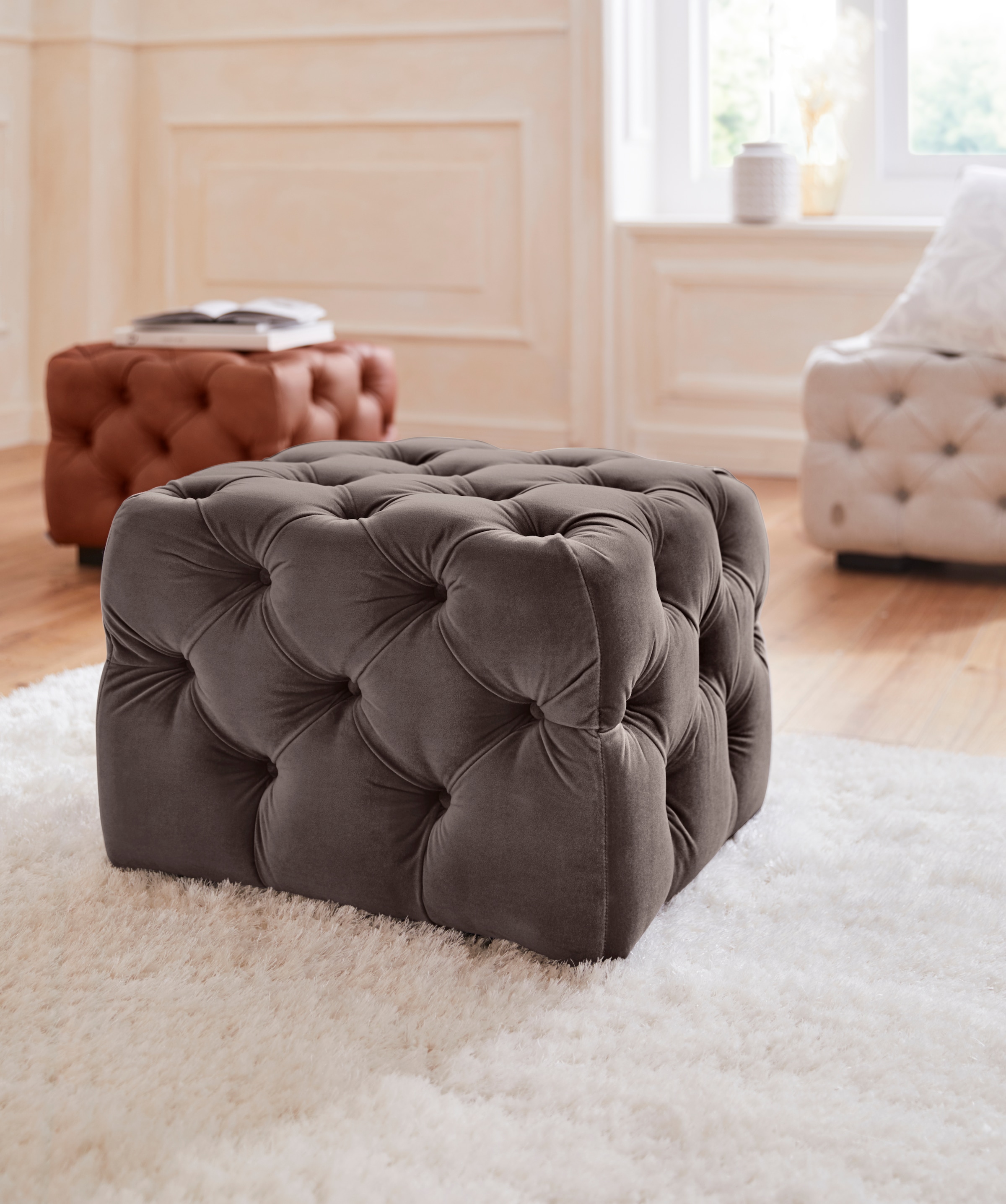 Home affaire Polsterhocker "Kalina", mit klassischer Chesterfield-Knopfheft günstig online kaufen