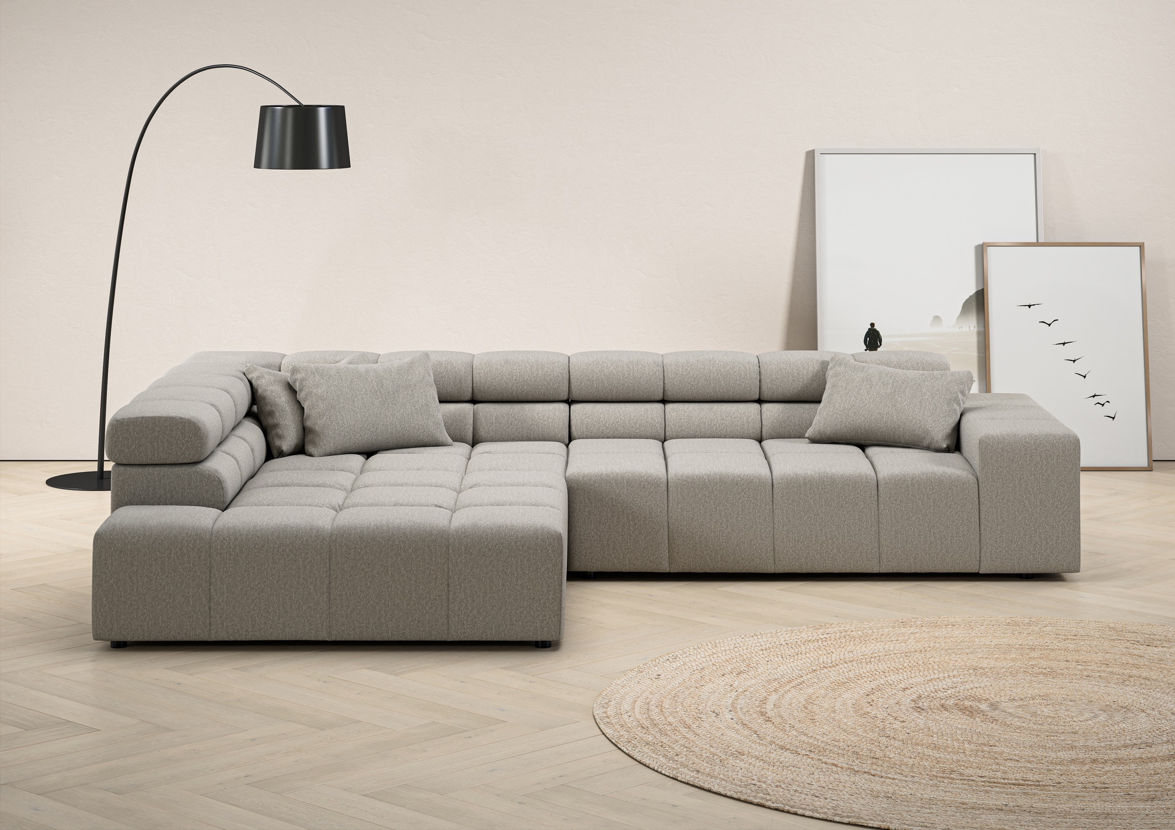 INOSIGN Ecksofa »Ancona incl. Kopfteilverstellung, Zierkissen Breite 319cm, L-Form«, wahlweise motorische Sitztiefenverstellung, auch in Cord + Easy Care