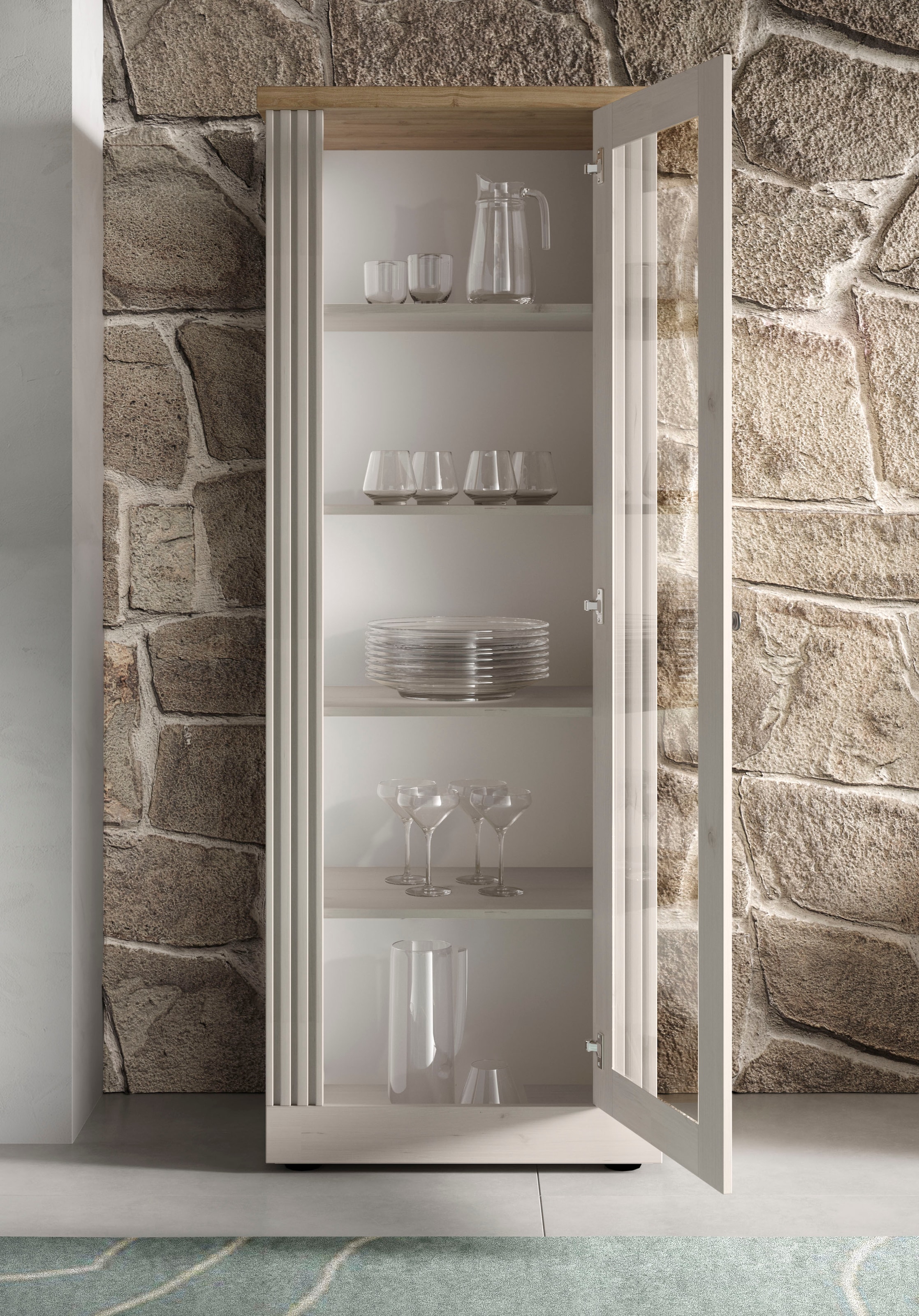 Home affaire Vitrine »Country Höhe 192 cm, Hochschrank mit 1 Tür, Anrichte, Standvitrine«, im Landhausstil, viel Strauraum, mit Metallgriff, MDF Rahmen