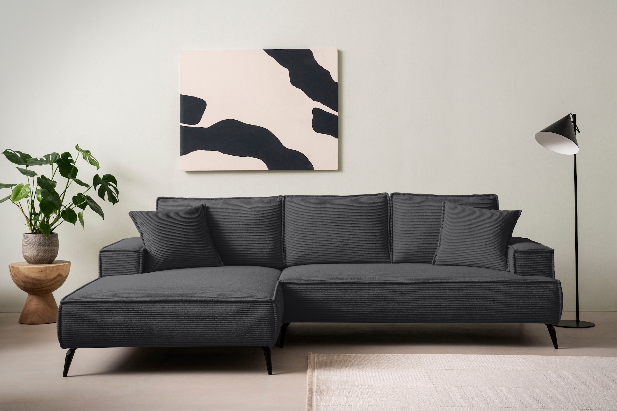 OTTO home Ecksofa "TVINNU Cord, L-Form, Breite 275 cm" wahlweise Recamiere rechts/links, schwarze Füße, bequemer Sitzkomfort