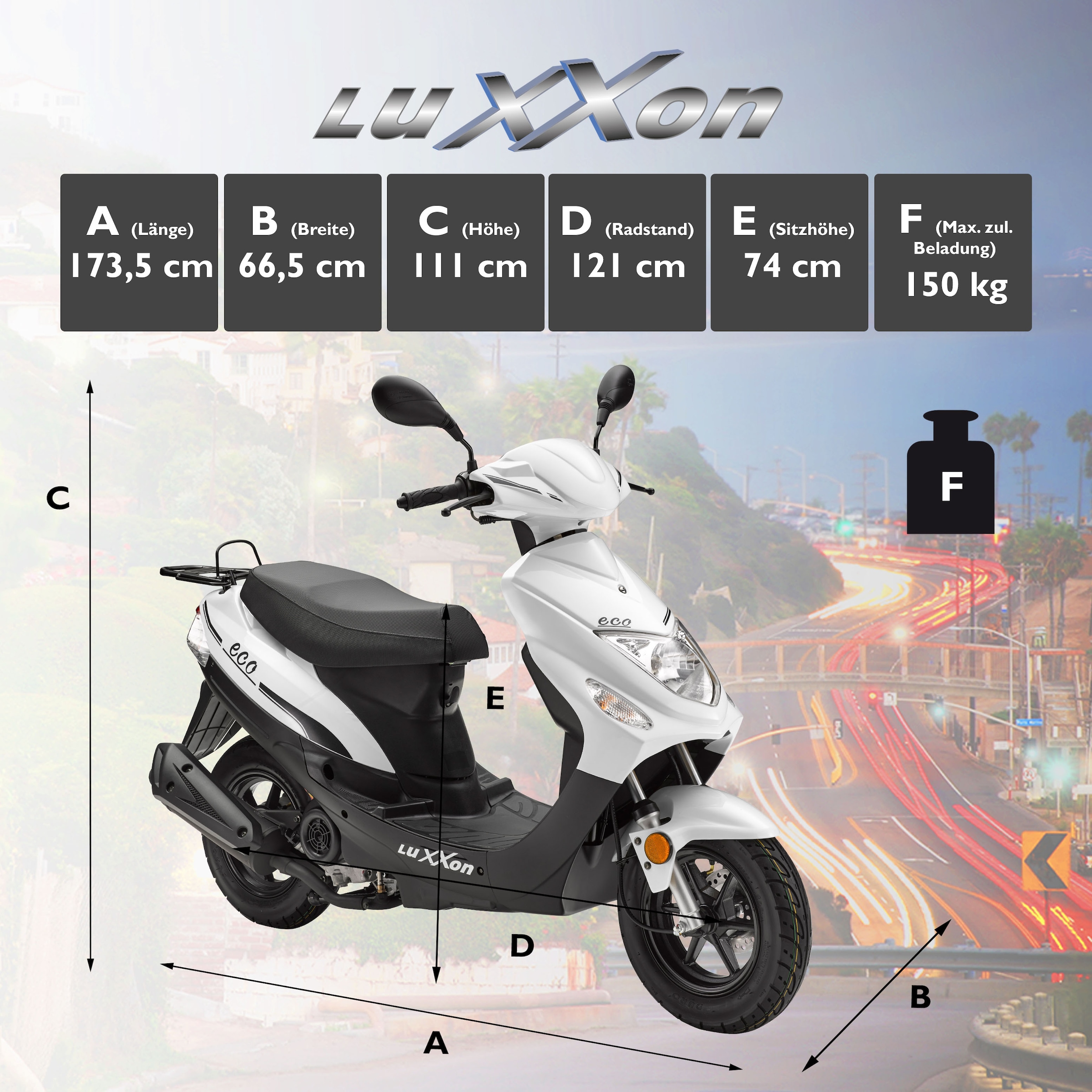 Luxxon Motorroller »ECO«, 49,6 cm³, 45 km/h, Euro 5, 3 PS