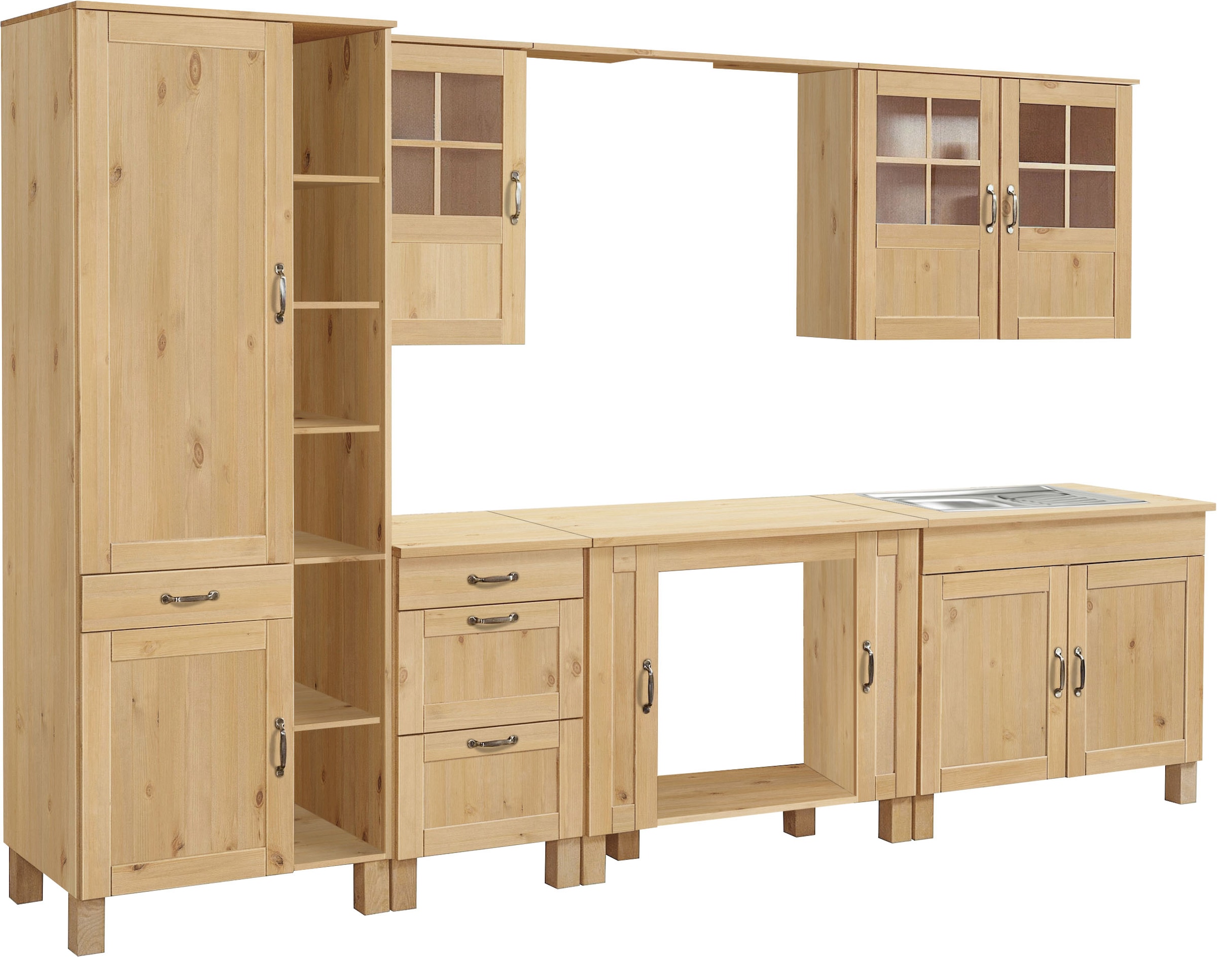Home affaire Küchenzeile "Alby" Breite 325 cm, aus Kiefer massiv, ohne E-Geräte