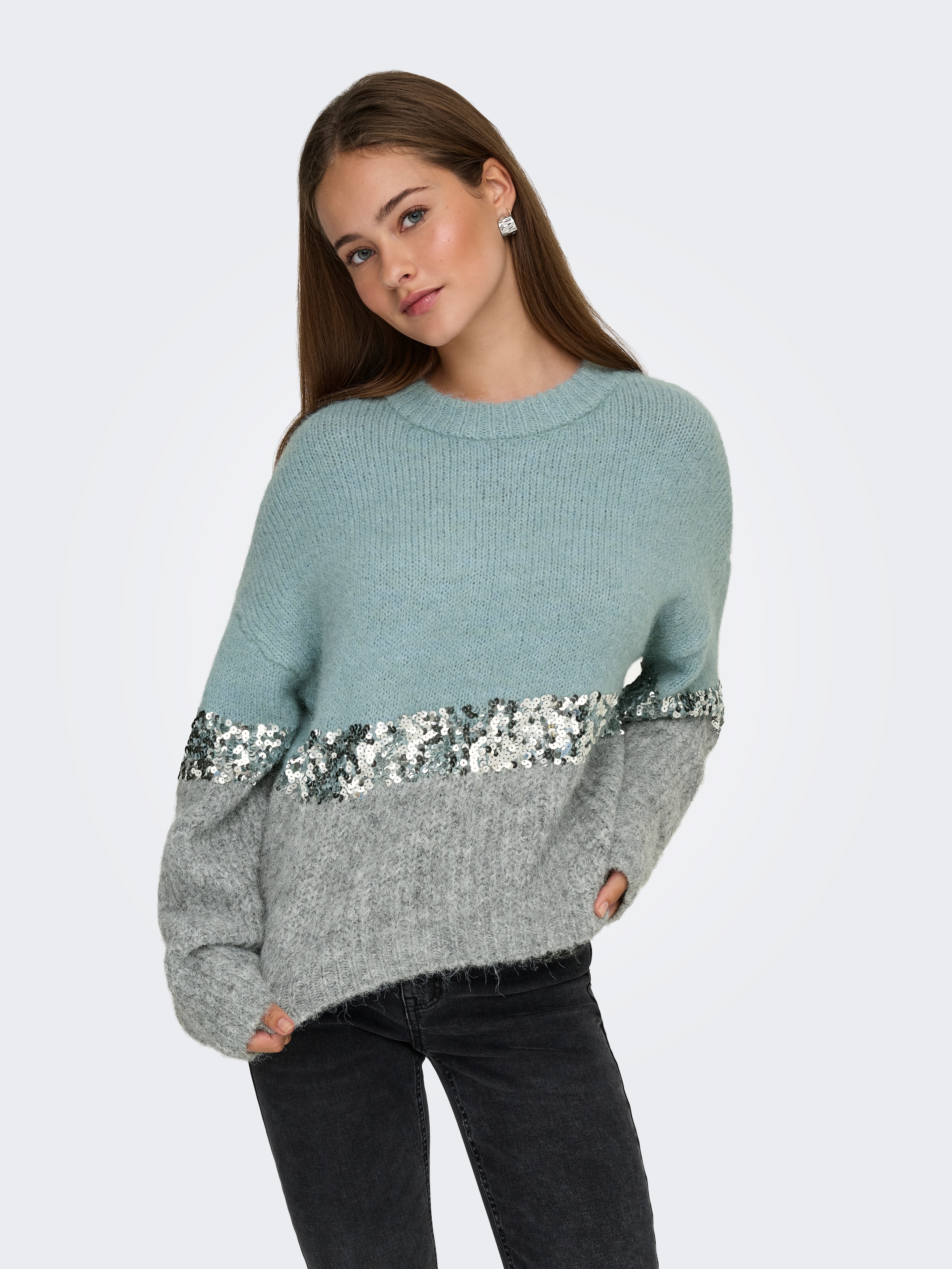 ONLY Rundhalspullover "ONLMAINE LIFE LS SEQUIN BLOCK O-NECK KNT" günstig online kaufen
