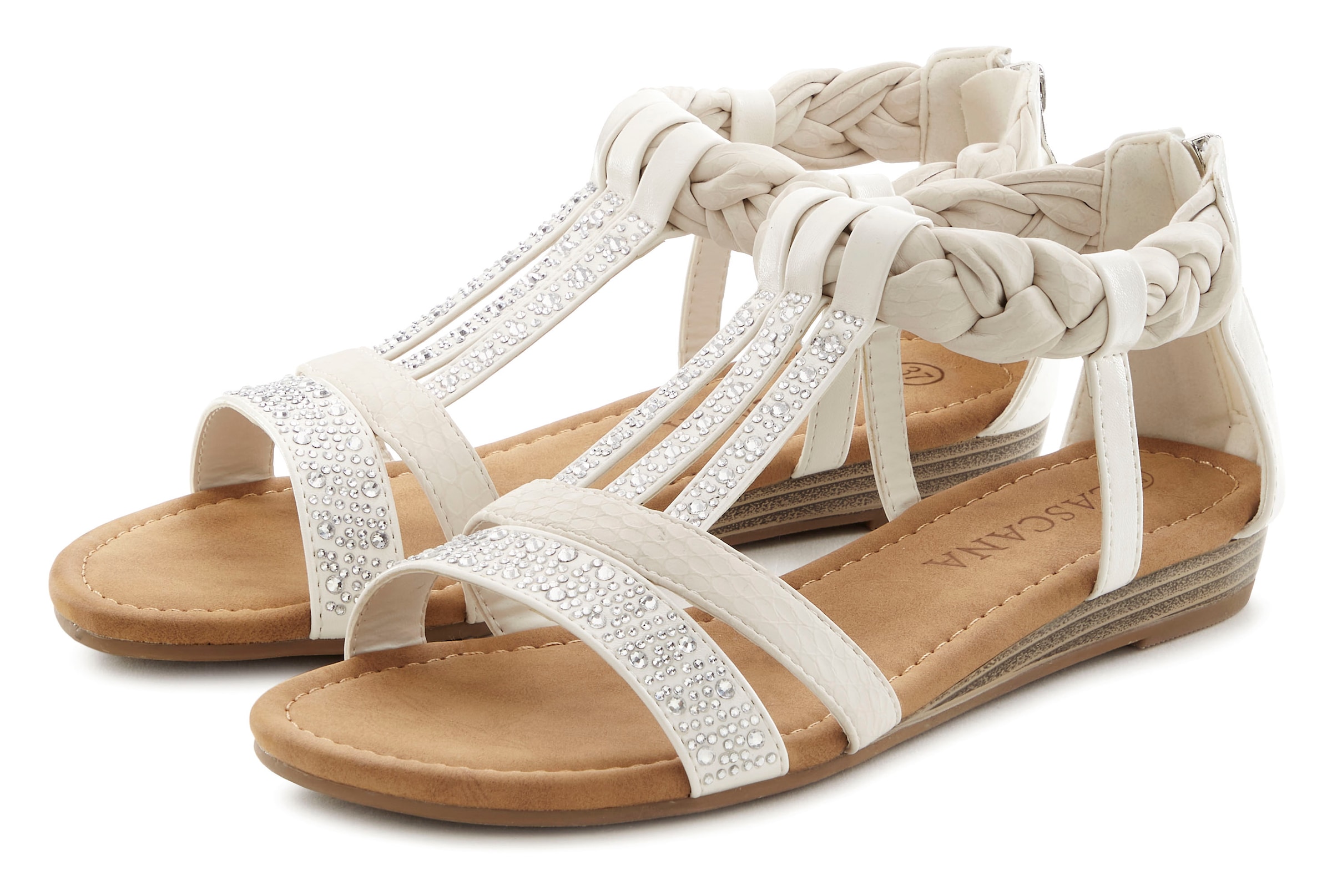 LASCANA Sandale "Sommerschuh", mit Glitzersteinen, kleiner Keilabsatz, Sand günstig online kaufen