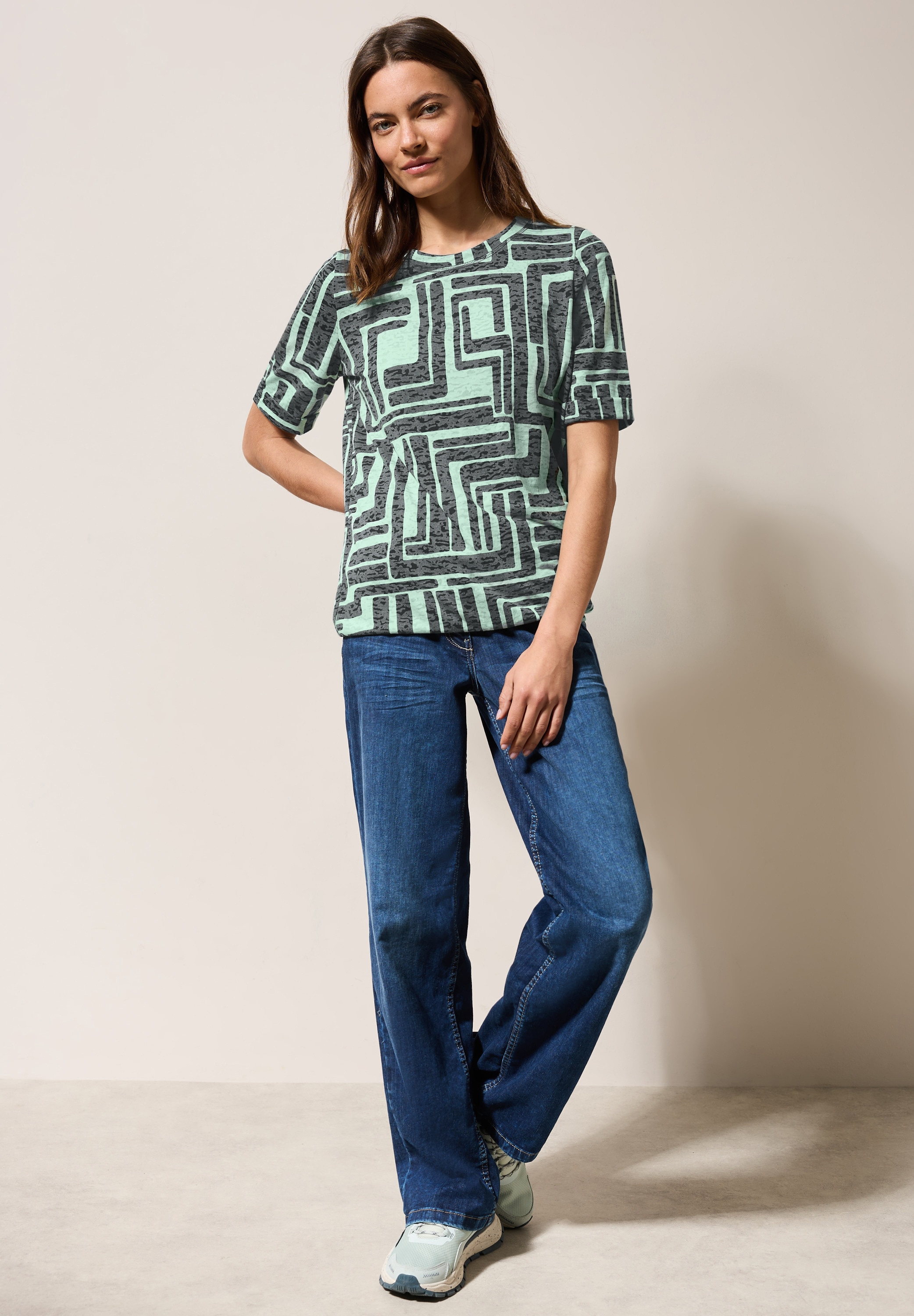 Cecil Rundhalsshirt, aus softem Materialmix