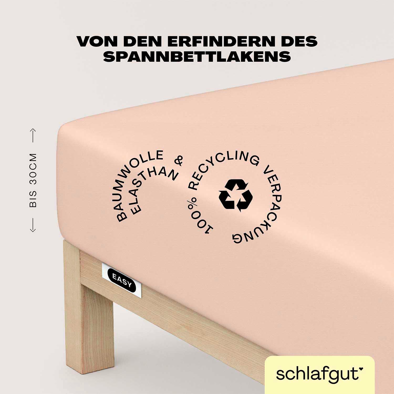 Schlafgut Spannbettlaken "EASY JERSEY ELASTHAN Bettlaken, 170 g/m², 95% Baumwolle, 5% Elasthan" Spannbettlaken bis 30 cm Höhe, bügelfrei, pflegeleicht, perfekter Sitz