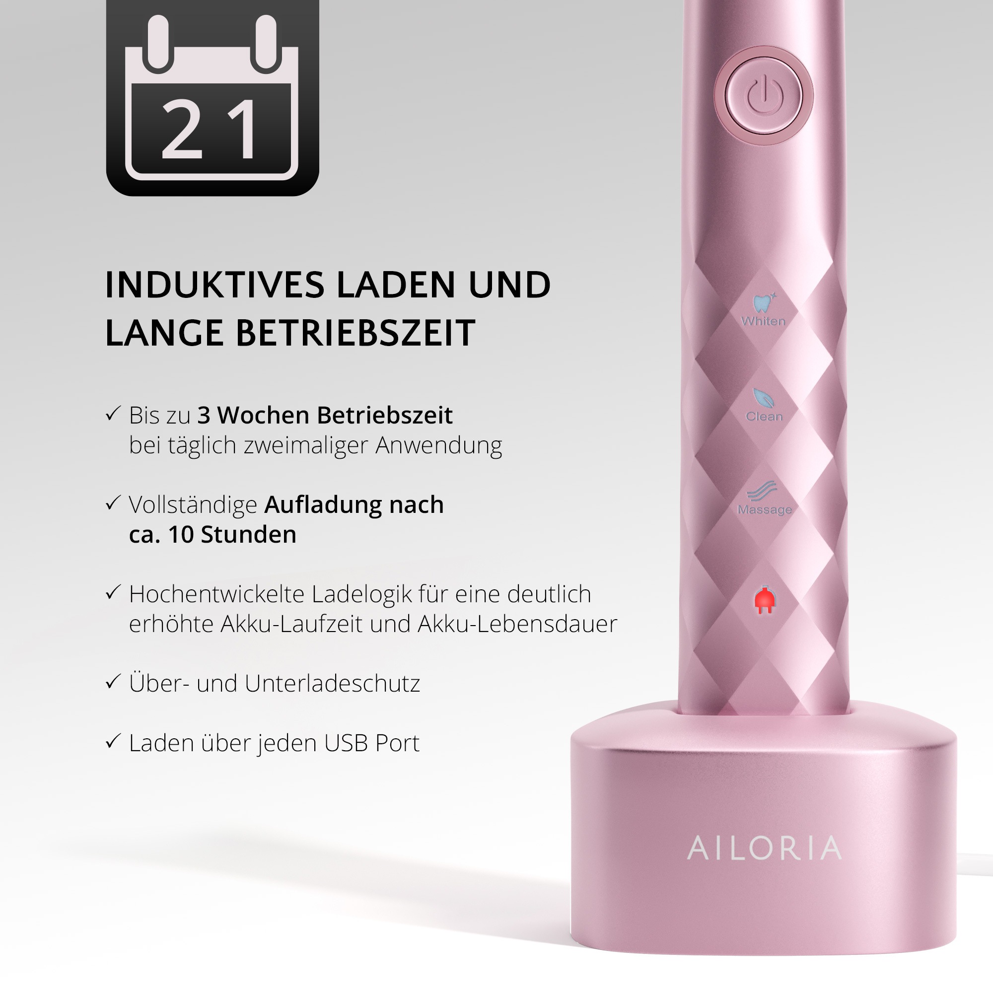 Thumbnail - AILORIA Schallzahnbürste "Sommer-Edition SHINE BRIGHT USB-Sonic Toothbrush" 2 Stk. Aufsteckbürsten