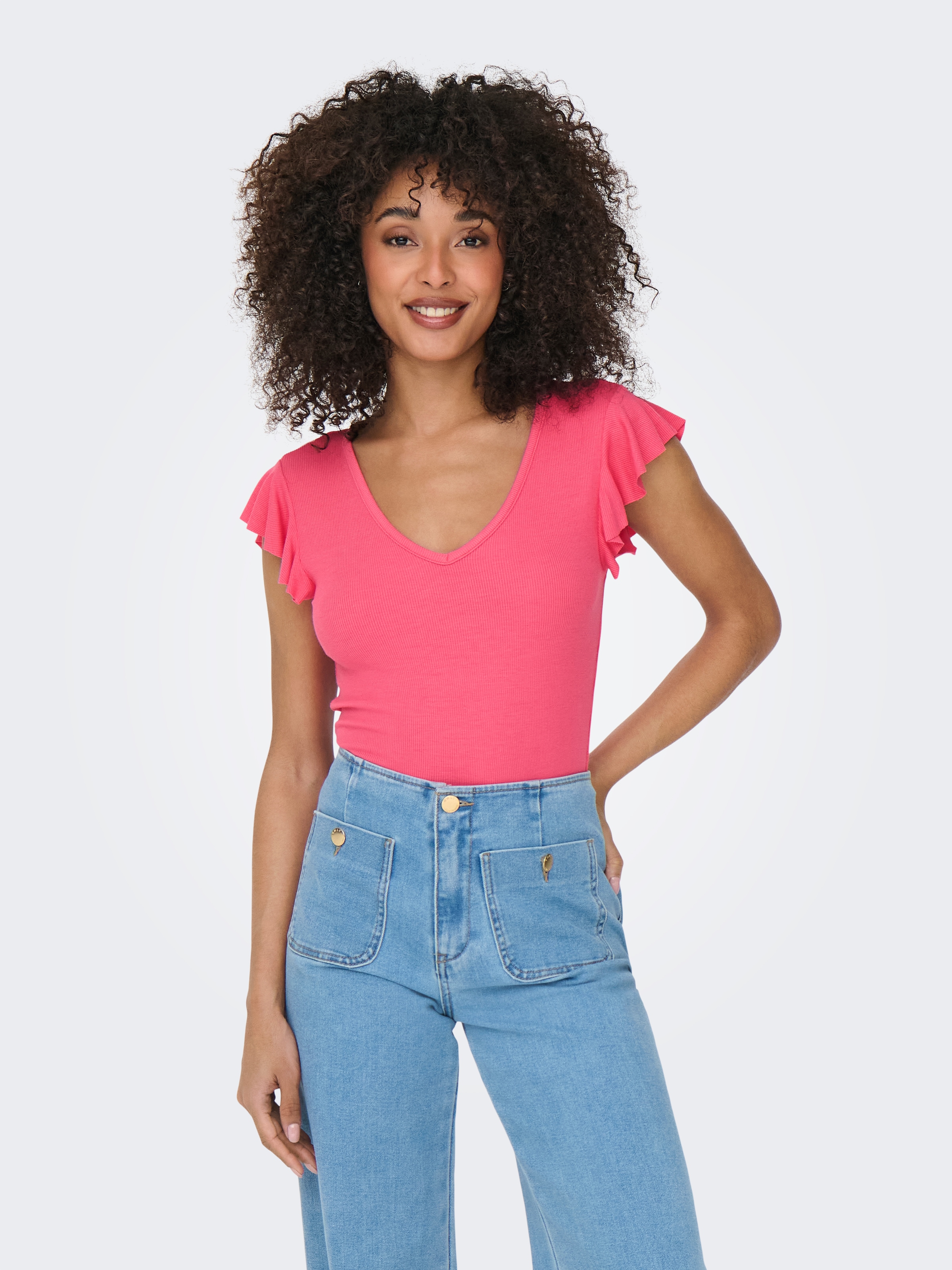 ONLY V-Shirt "ONLBELIA S/L TOP JRS NOOS" günstig online kaufen