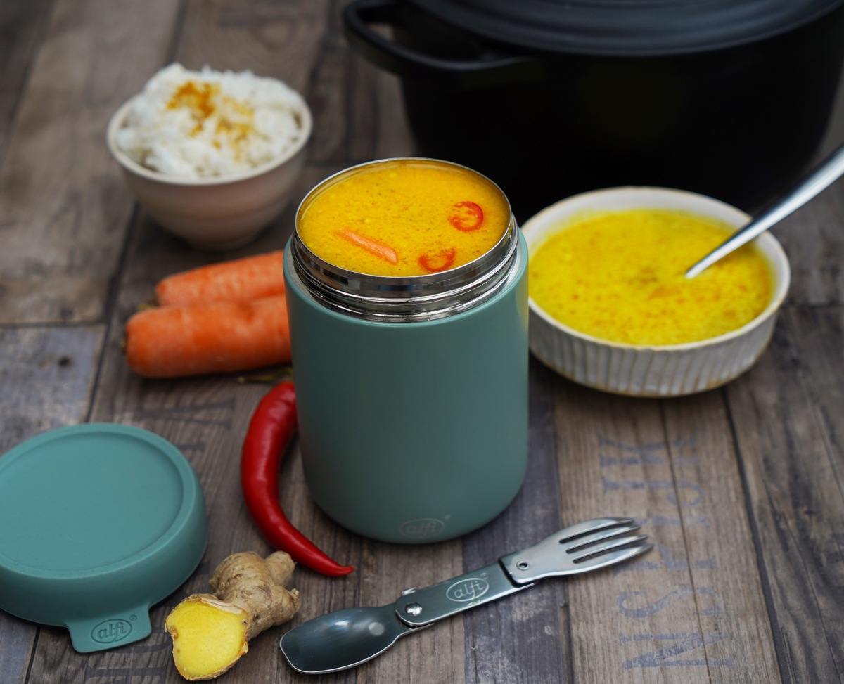 Alfi Thermobehälter »ISO FOOD MUG, Thermobehälter für Essen, spülmaschinenfest«, (1 tlg.), 0,35l, 5h heiß & 10h kalt, dicht & auslaufsicher, mit Göffel