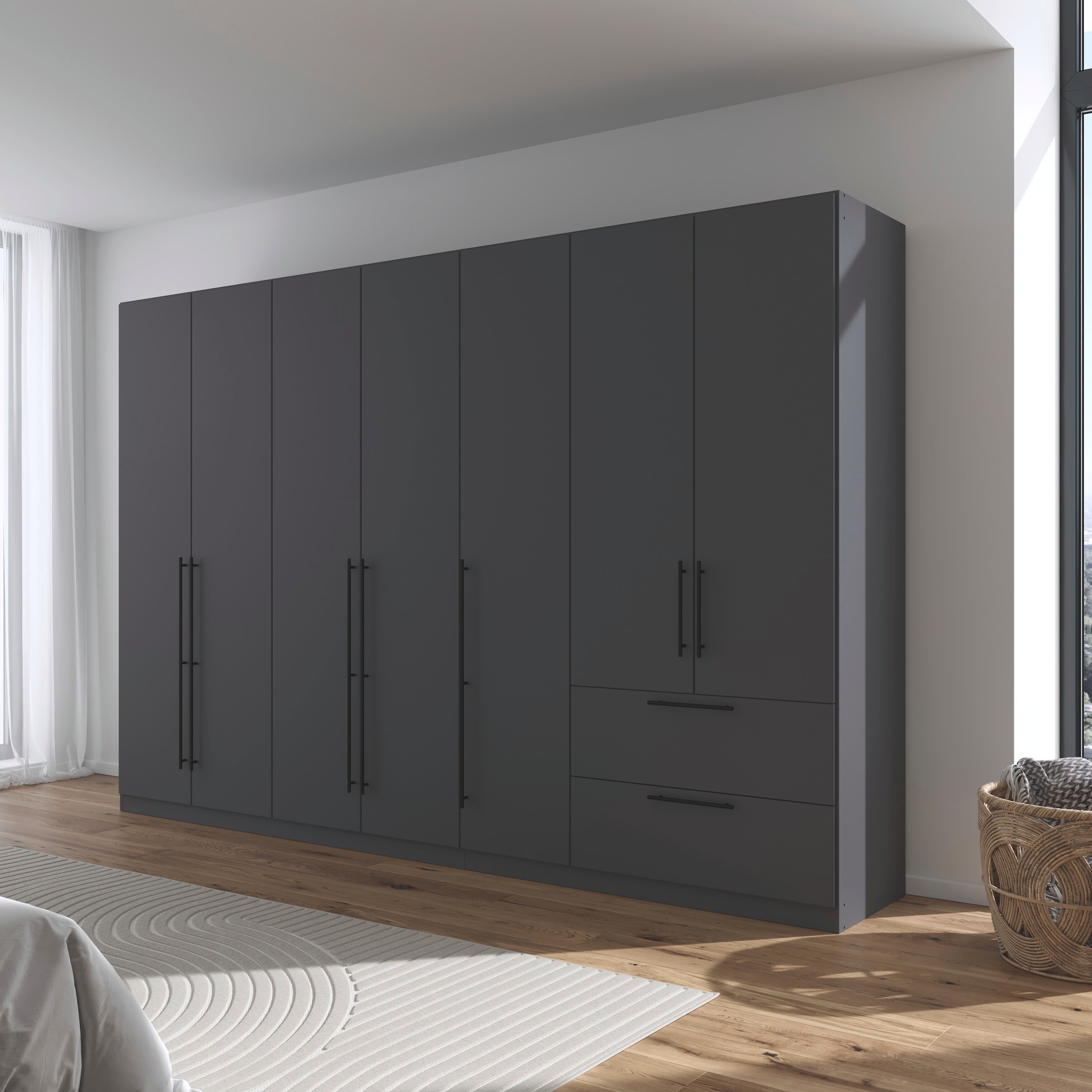 rauch Kleiderschrank »Drehtürenschrank Schrank Garderobe Wäscheschrank Schlafzimmer AVOLA«, (in 3 verschiedenen Ausstattungen BASIC/CLASSIC/PREMIUM), mit hochwertigen Stangengriffen aus Metall in Schwarz MADE IN GERMANY