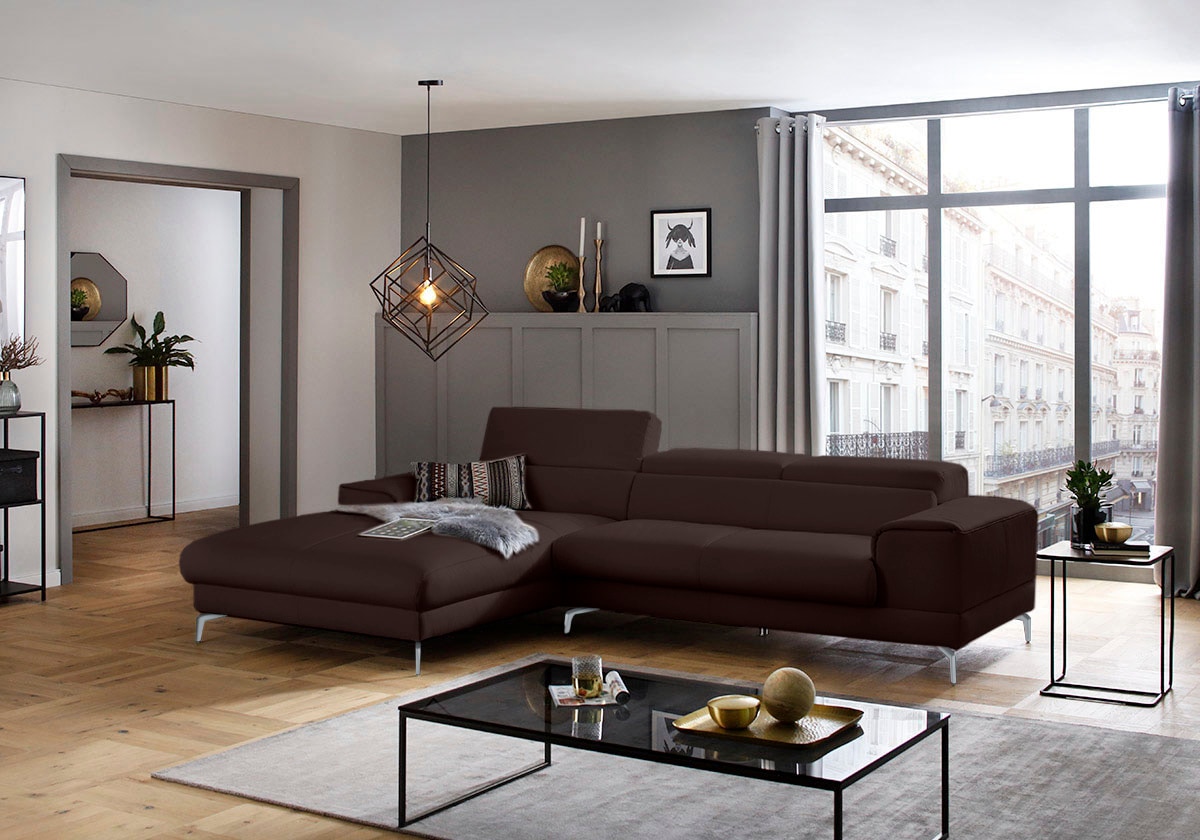 W.SCHILLIG Ecksofa "piedroo, Designsofa mit tollem Sitzkomfort, bequem und elegant, L-Form" Kopfteilverstellung, wahlweise mit Sitztiefenverstellung, Breite 303cm