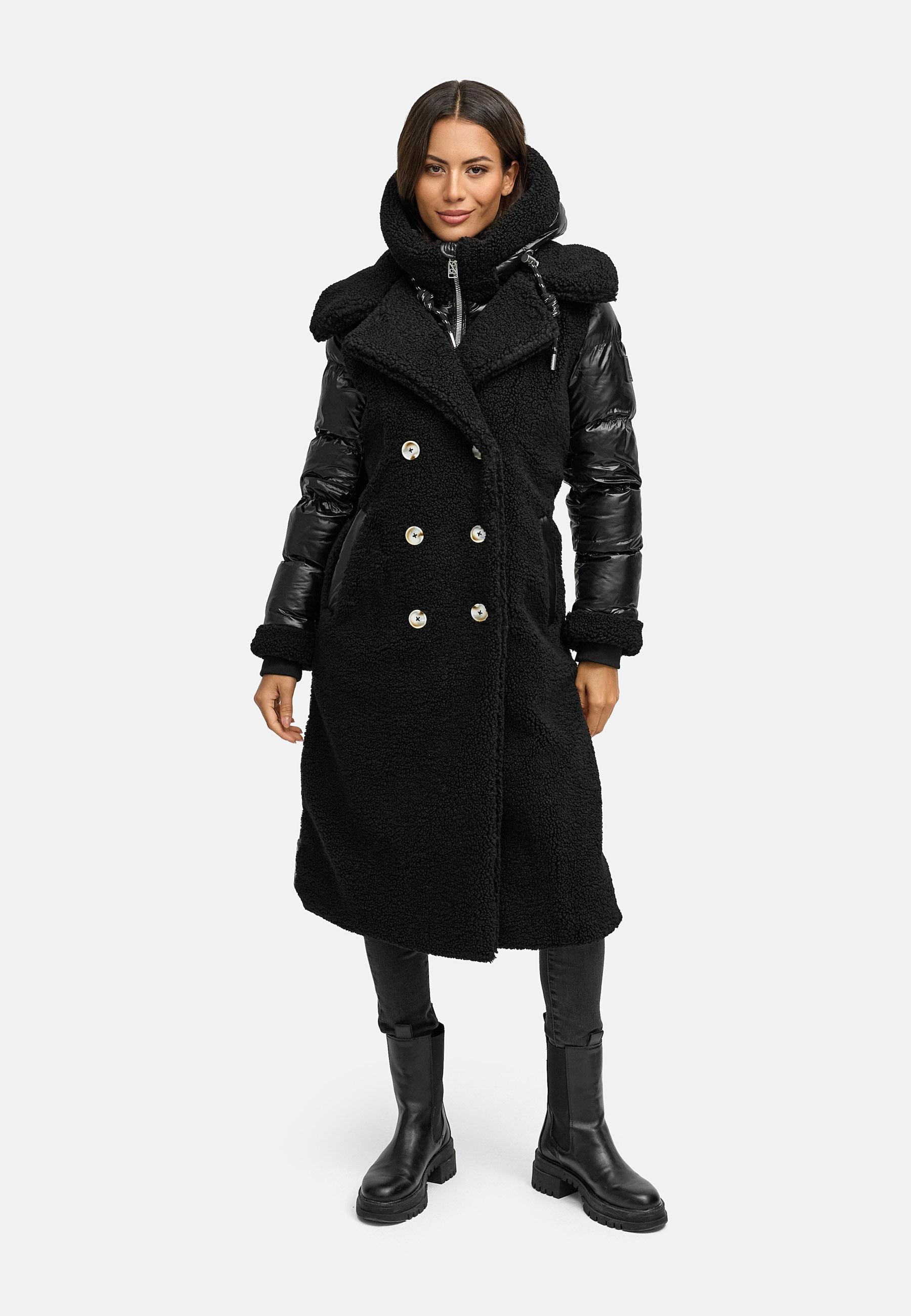 Navahoo Wintermantel »Kuscheltraum 14«, Modischer Damen Plüschmantel aus angesagtem Materialmix