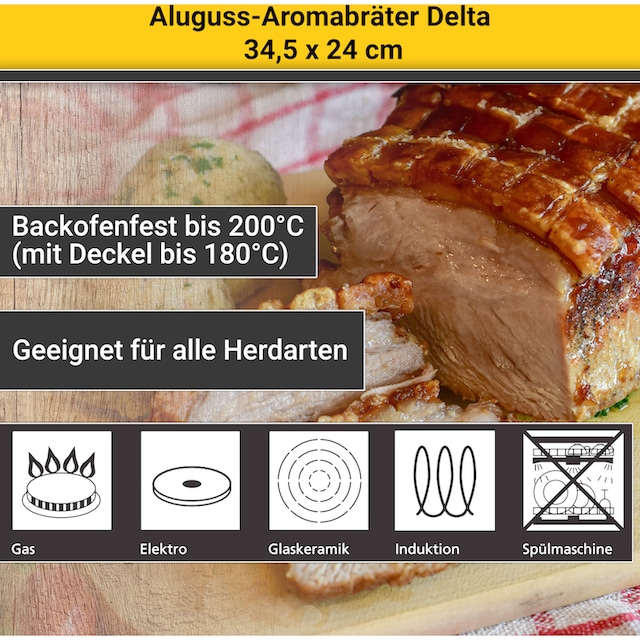 Krüger Bräter »Delta«, Aluminiumguss, (1 tlg.), Glasdeckel mit Aromaknopf,  Induktion kaufen | BAUR