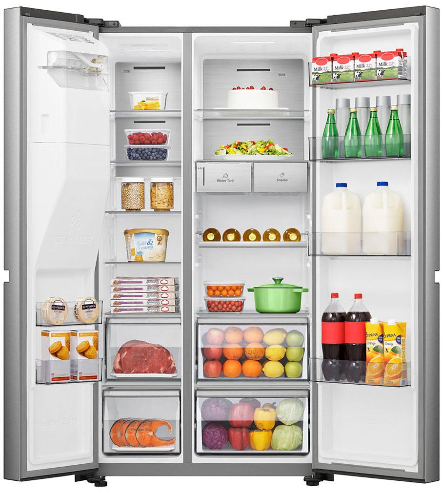 Hisense Freistehend Side-by-Side-Kühlschrank, Inox, 632 l