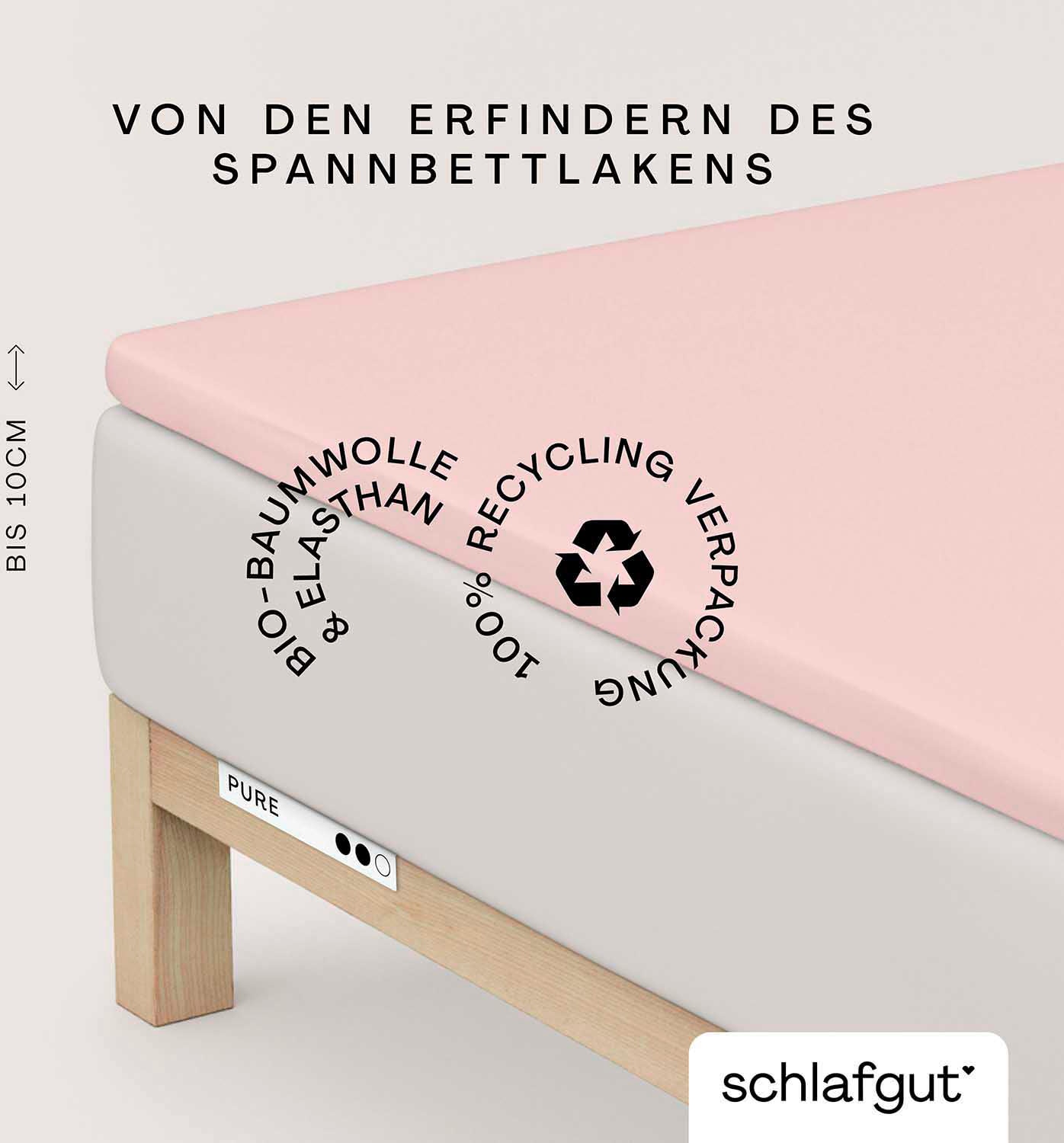 Schlafgut "PURE TOPPER Bio-Baumwolle mit Elasthan 170 g/m² für Topper bis 10 cm" PREMIUM Laken für Matratzen bis 10 cm Höhe, dehnbar, blickdicht